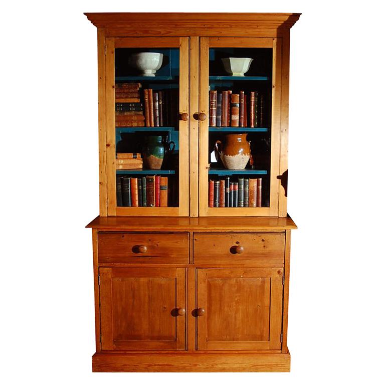 Pine Bookcase Cupboard with Drawers For Sale