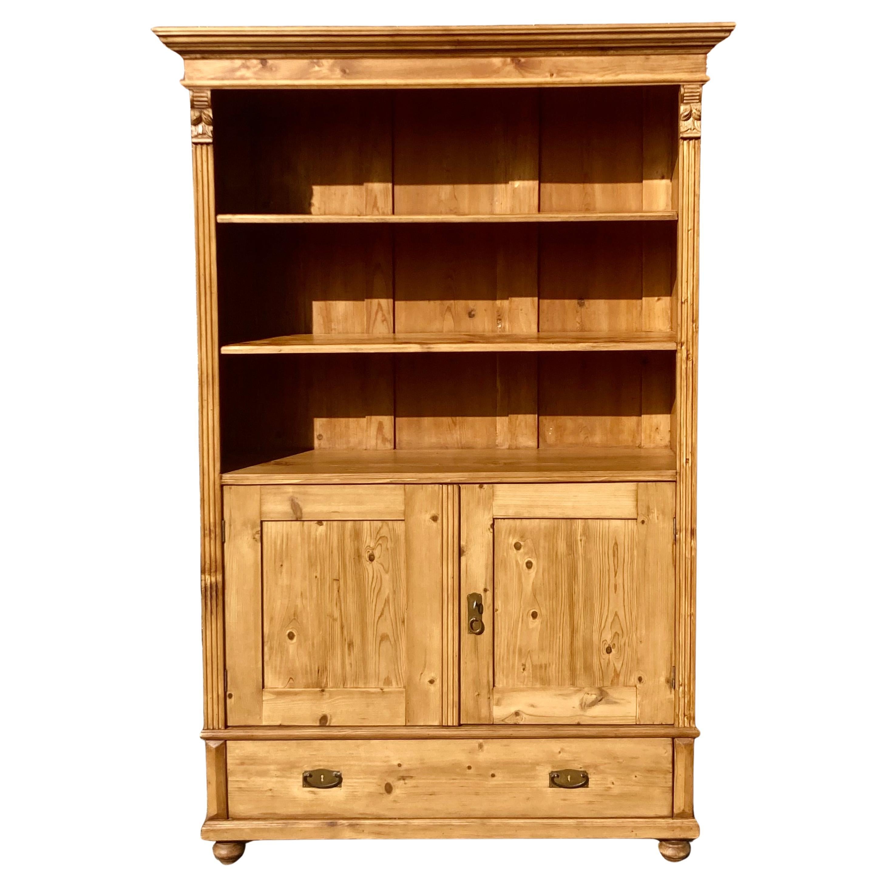 Pine Bookcase with Half Doors from Armoire For Sale