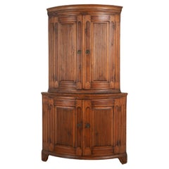 Used Pine Bow Front Corner Cabinet Cupboard, Sweden circa 1800-20