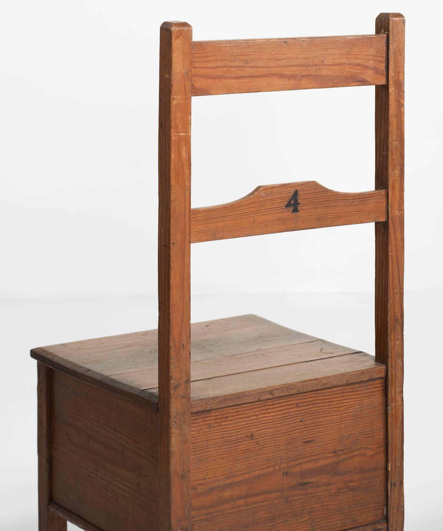 English Pine Box Seat Chairs, England, circa 1880