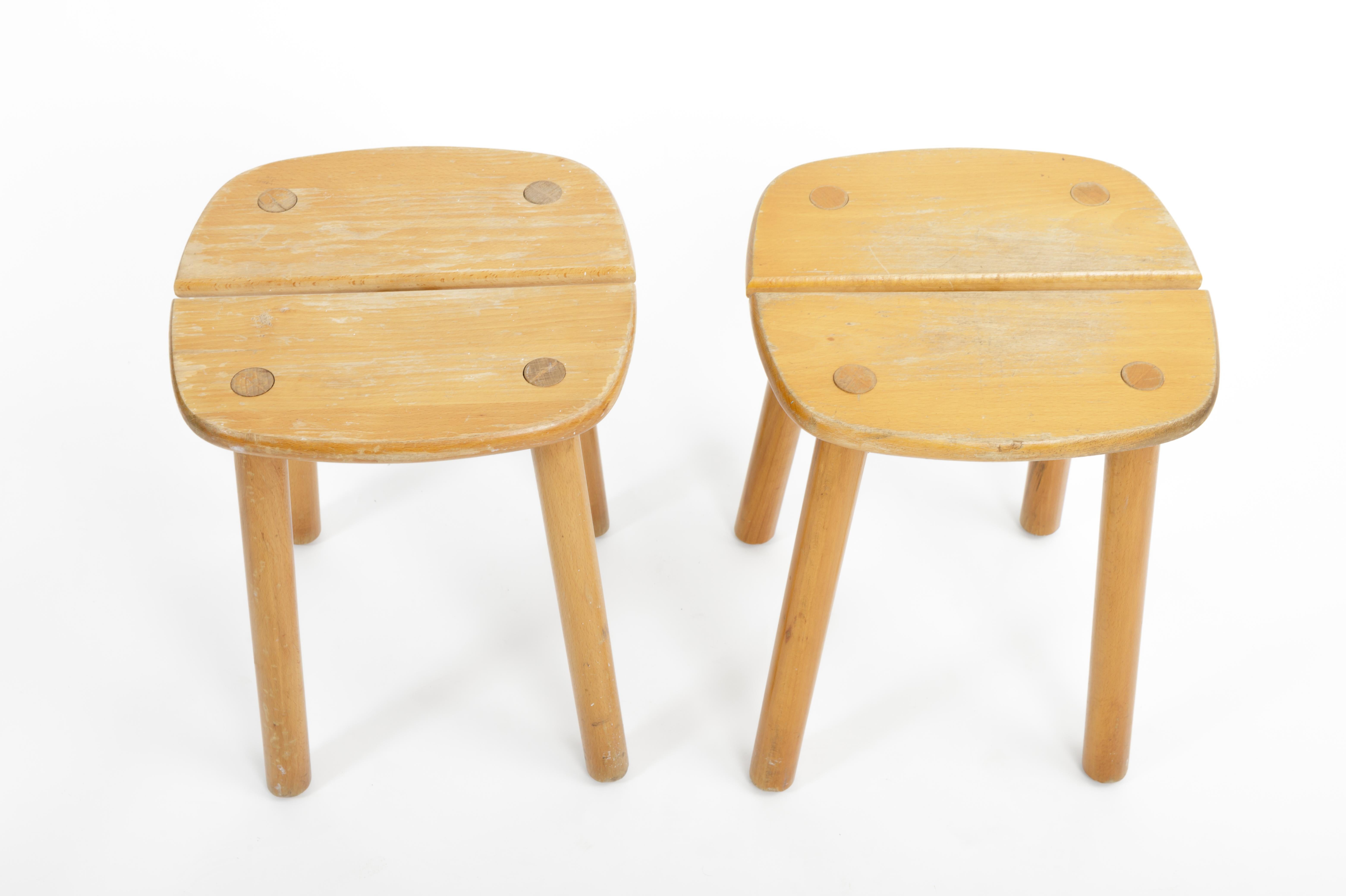 French Pine Buffet Stool by Pierre Gautier-Delaye, France, circa 1950s  For Sale