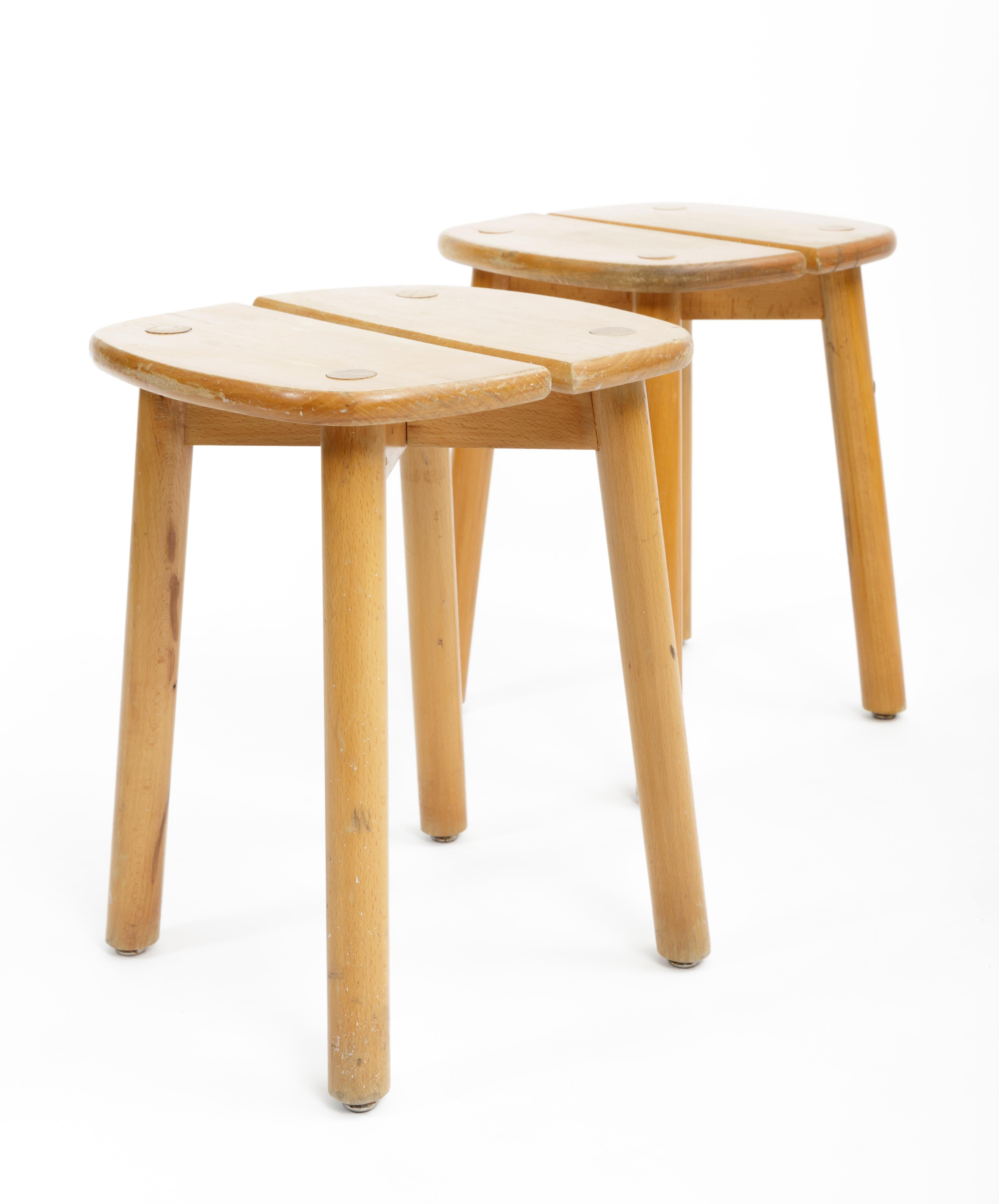 Pine Buffet Stool by Pierre Gautier-Delaye, France, circa 1950s  In Good Condition For Sale In New York City, NY
