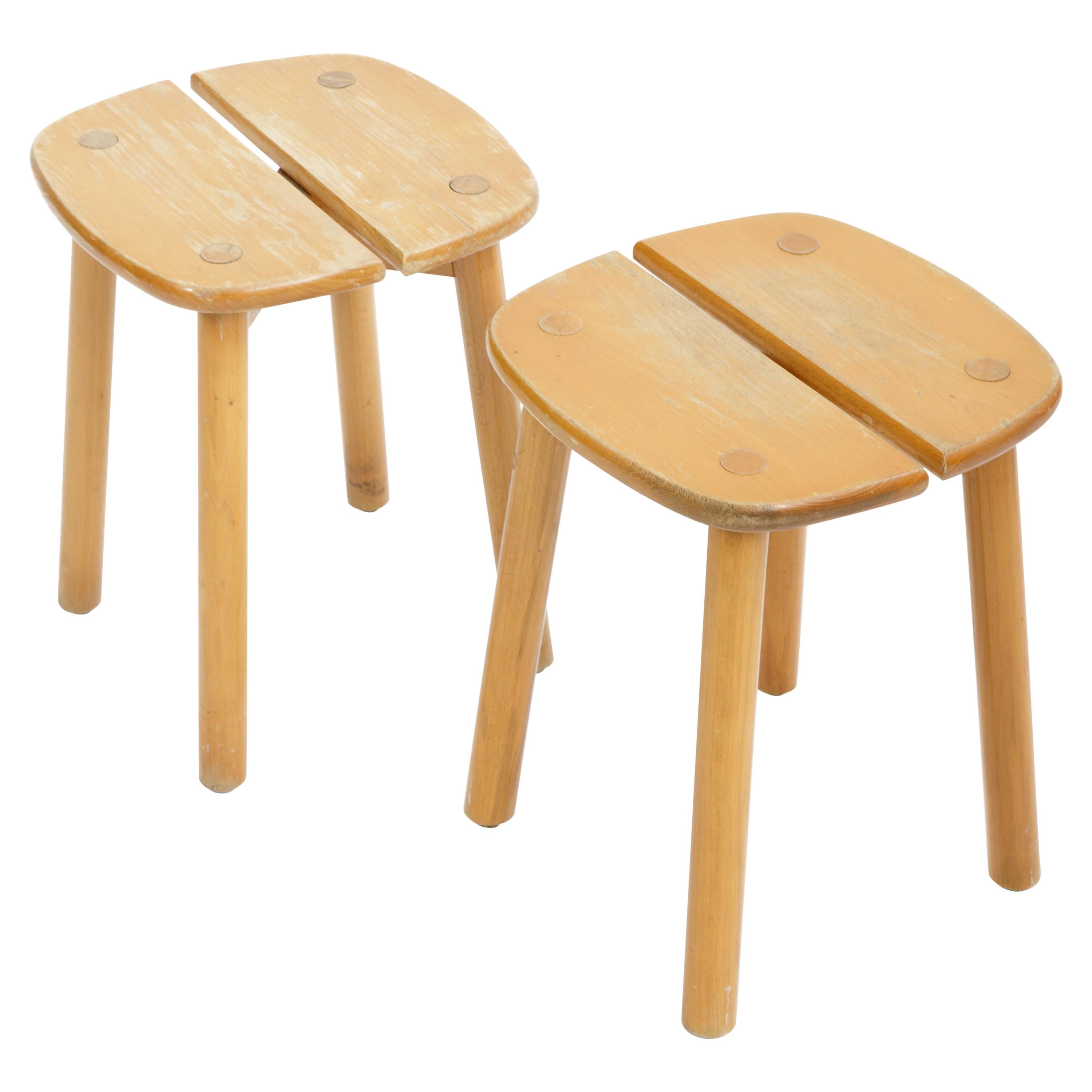 Pine Buffet Stool by Pierre Gautier-Delaye, France, circa 1950s  For Sale