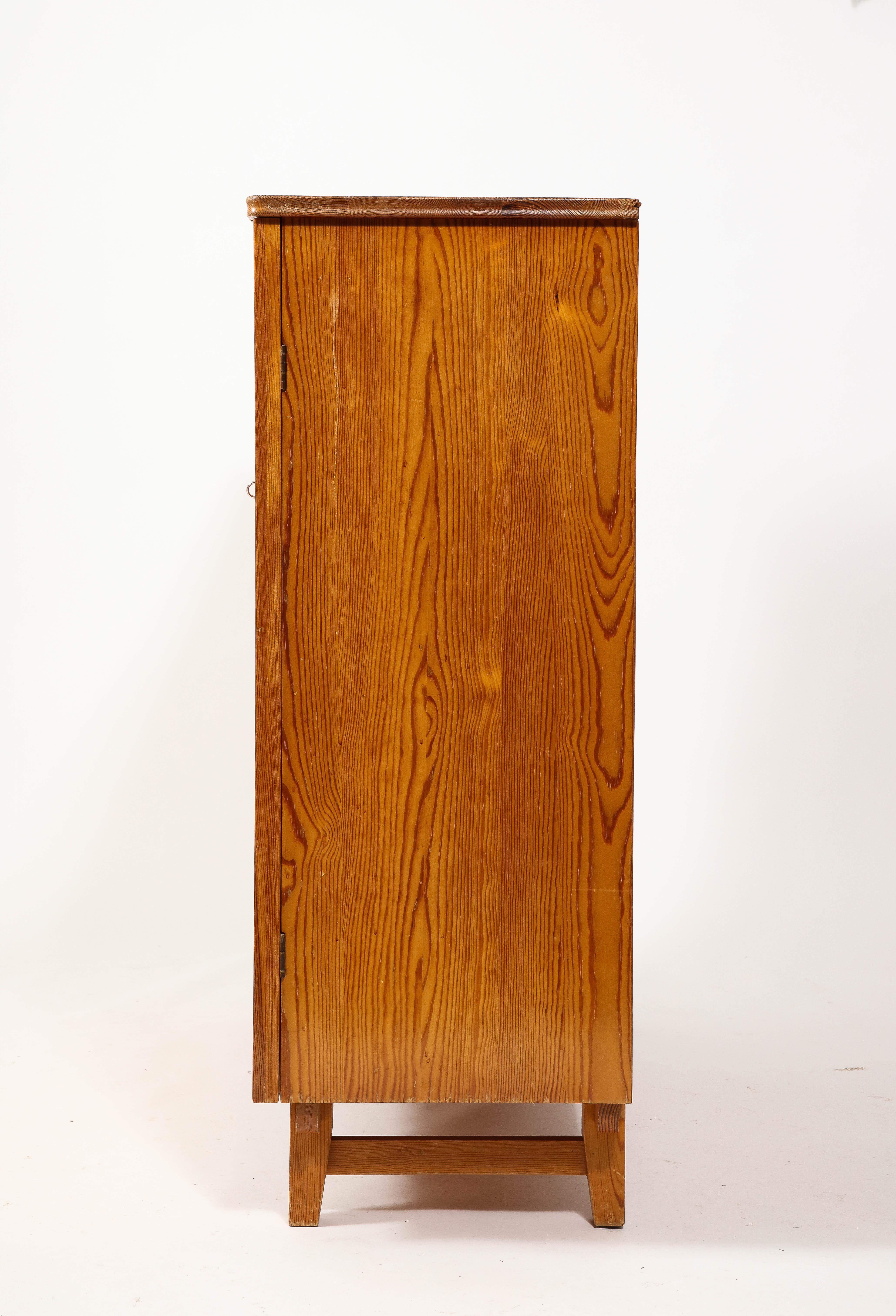Göran Malmvall Svensk Stamped Modernist Rustic Pine Cabinet, Sweden 1950's For Sale 6