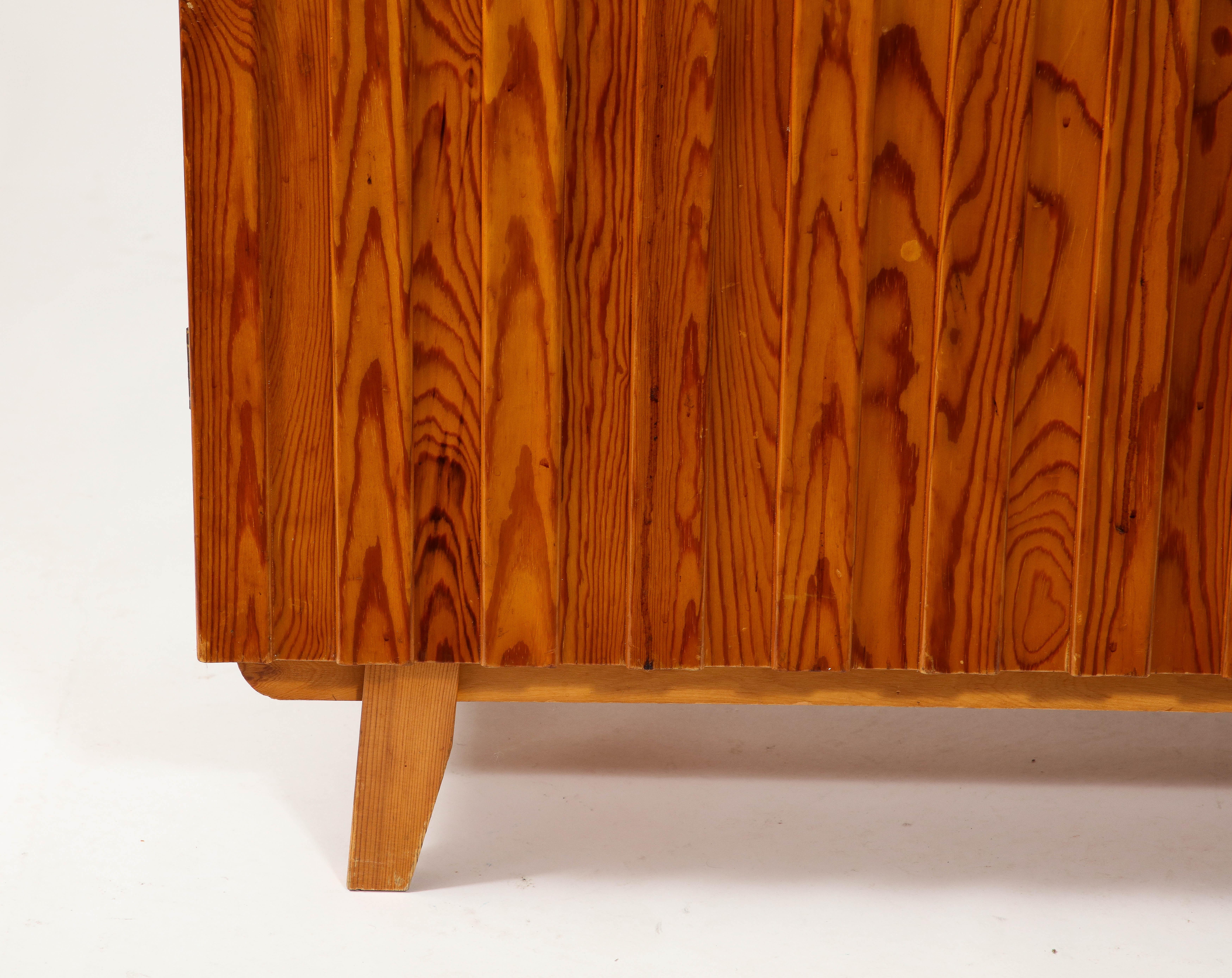 Göran Malmvall Svensk Stamped Modernist Rustic Pine Cabinet, Sweden 1950's For Sale 7