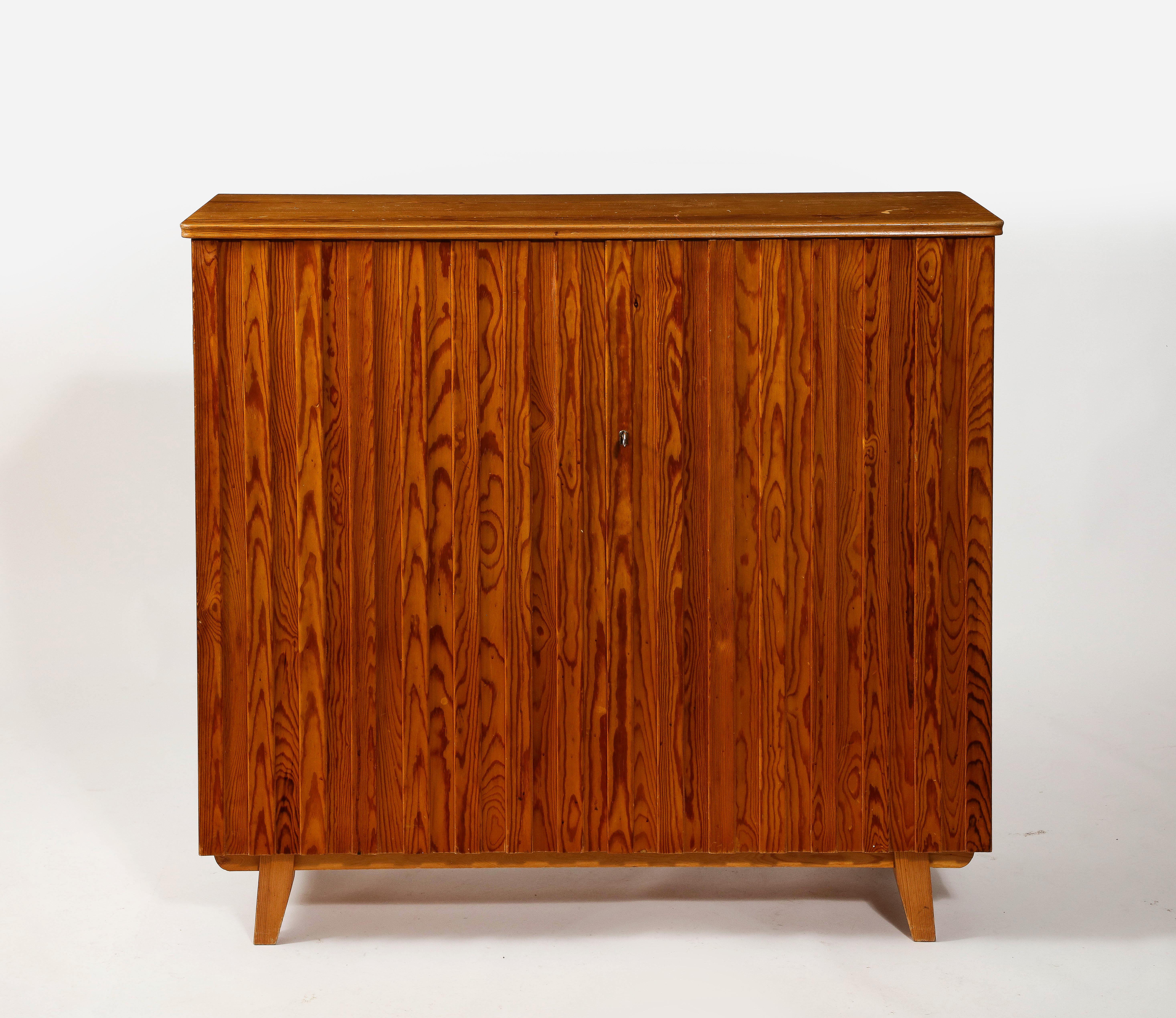Mid-Century Modern Göran Malmvall Svensk Stamped Modernist Rustic Pine Cabinet, Sweden 1950's For Sale