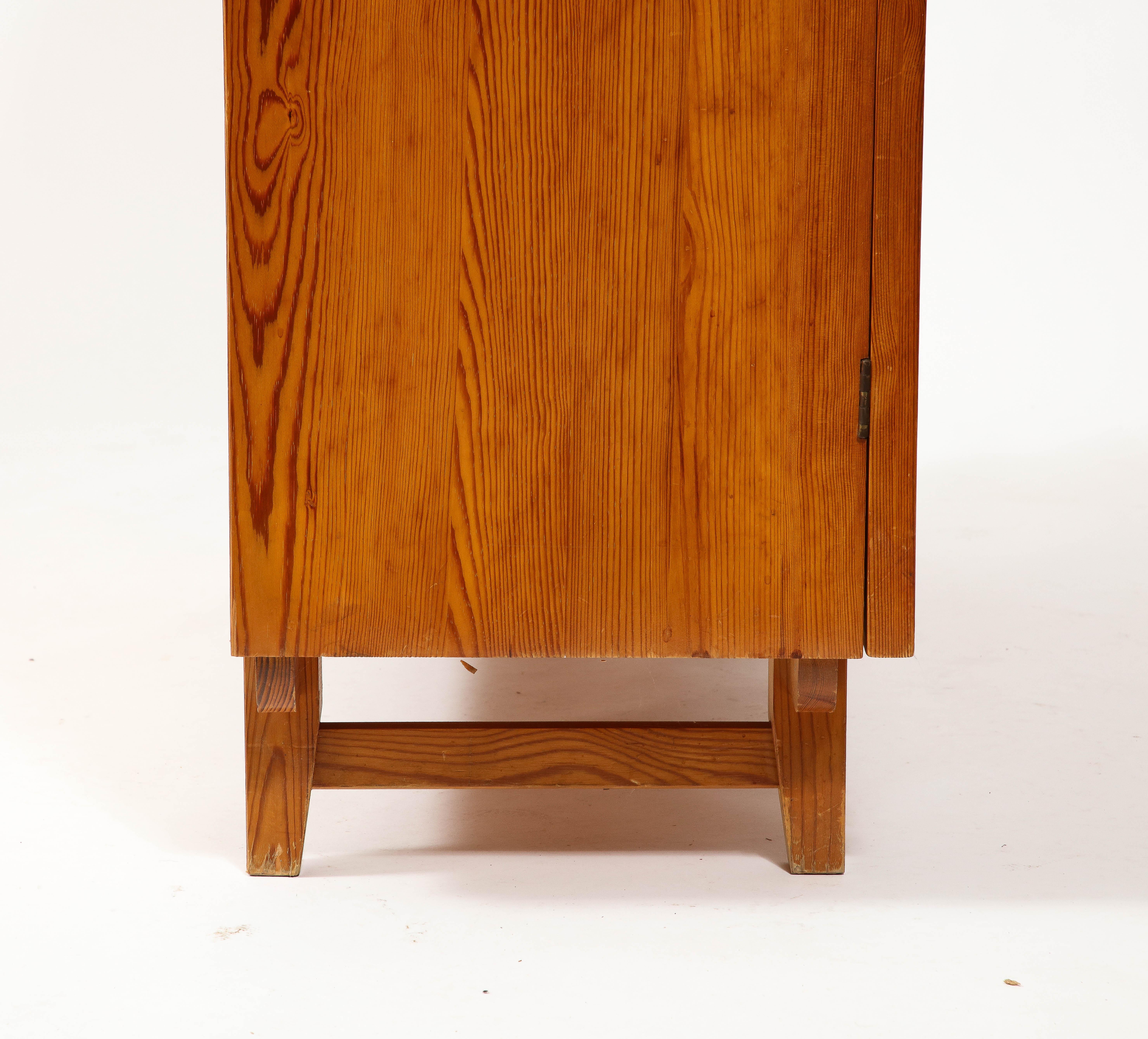 Göran Malmvall Svensk Stamped Modernist Rustic Pine Cabinet, Sweden 1950's For Sale 3