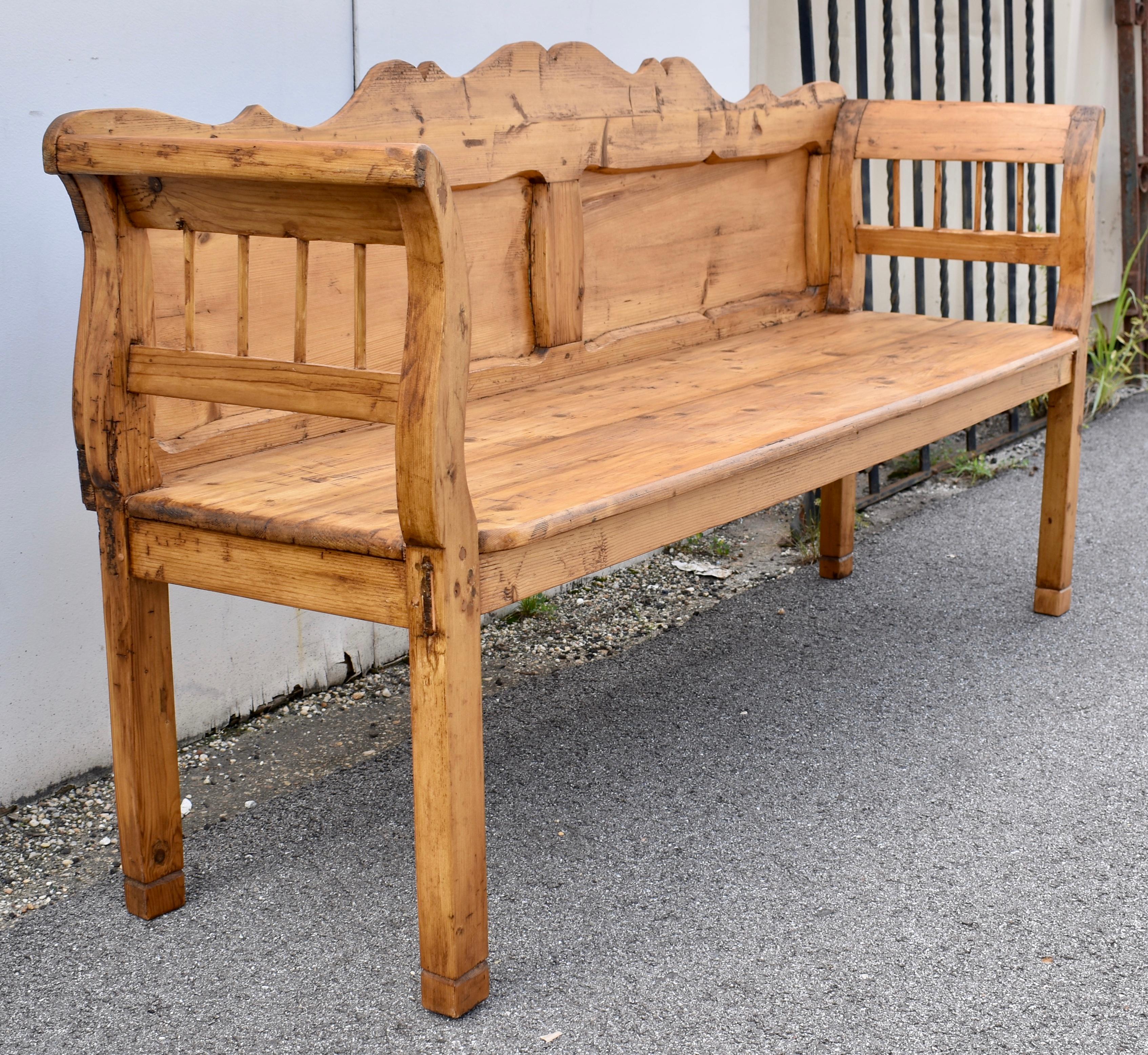 Hungarian Pine Camel-Back Bench or Settle For Sale