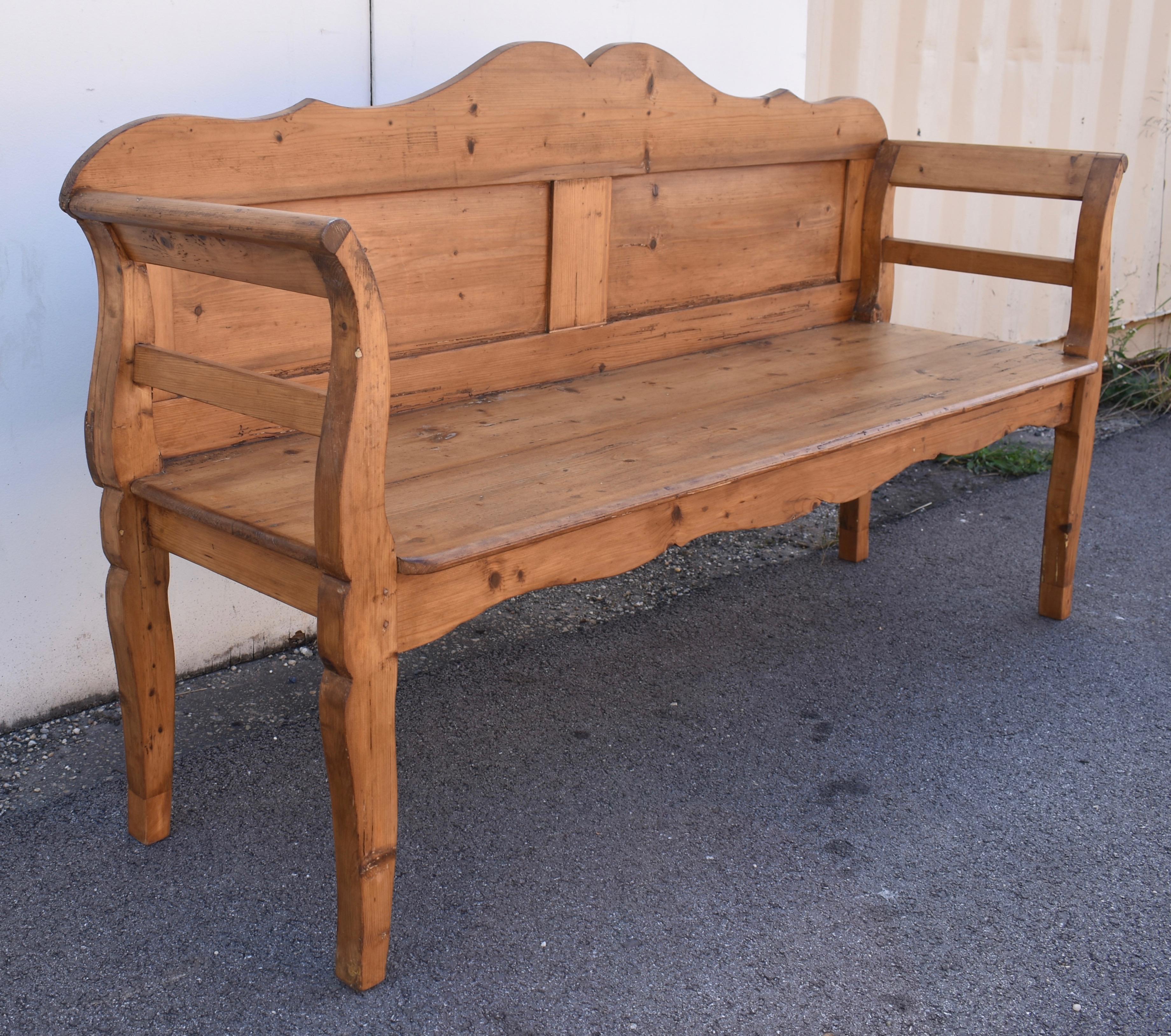 Polished Pine Camel-Back Bench or Settle