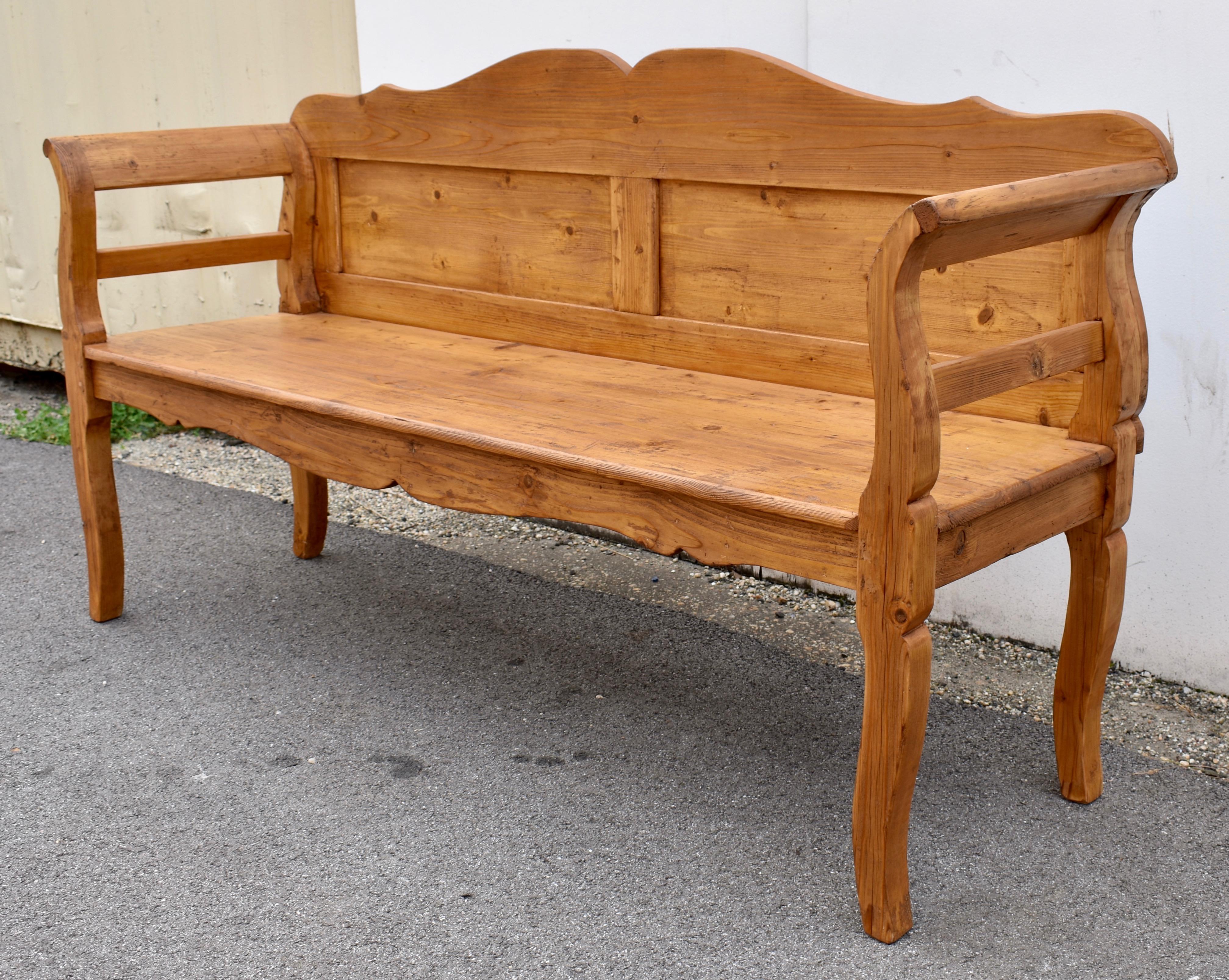 Polished Pine Camel-Back Bench or Settle