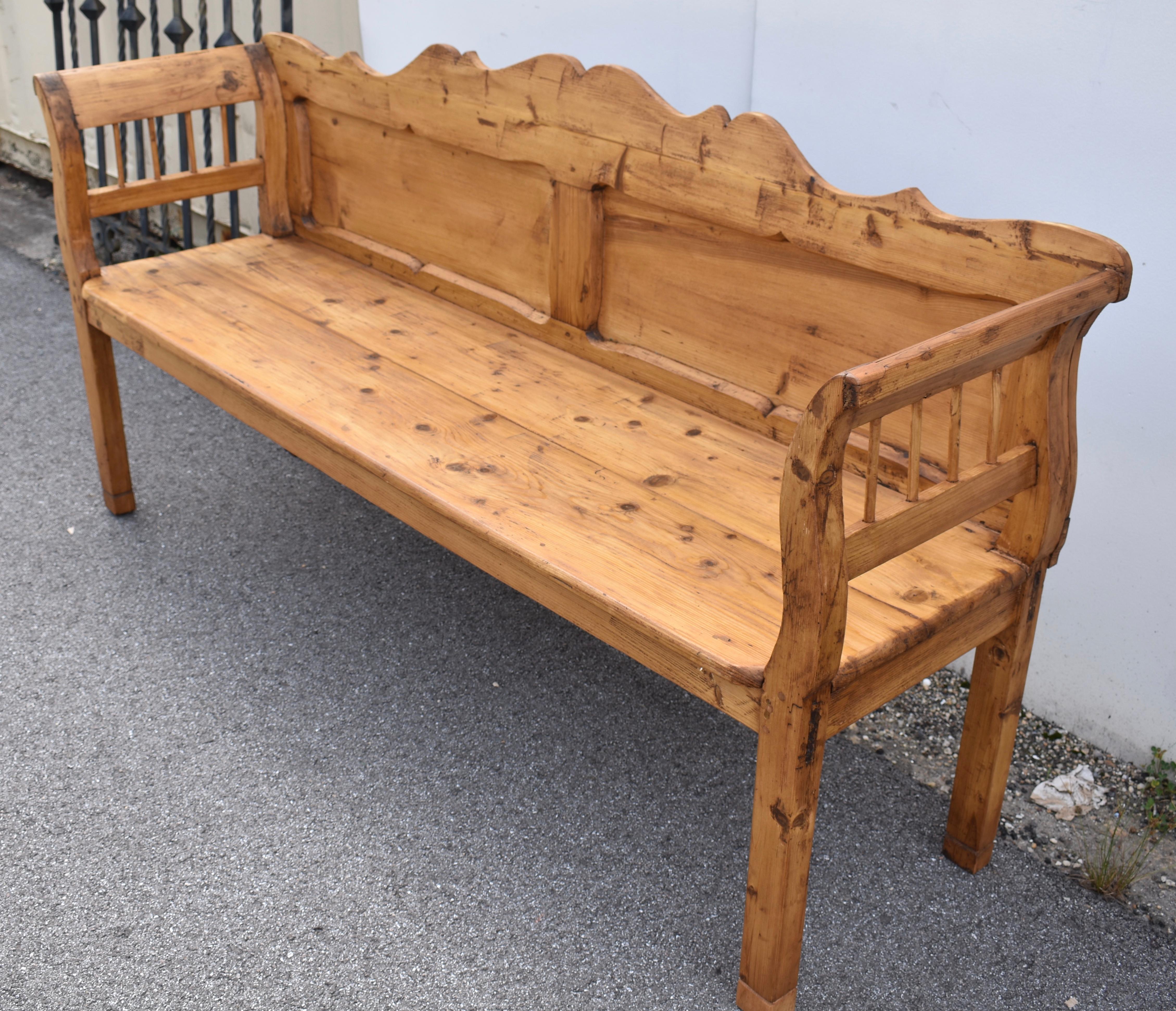 Polished Pine Camel-Back Bench or Settle For Sale