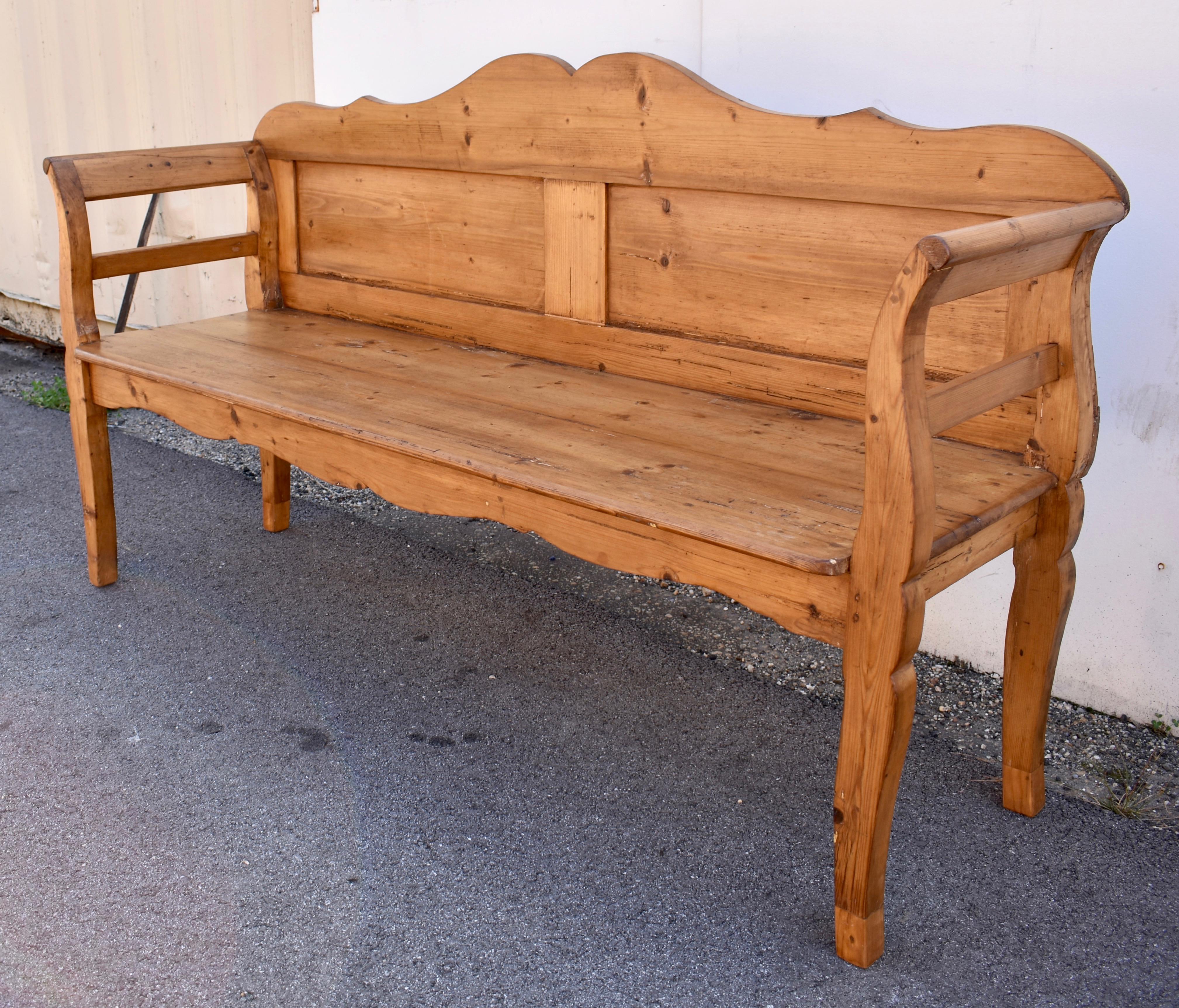 19th Century Pine Camel-Back Bench or Settle