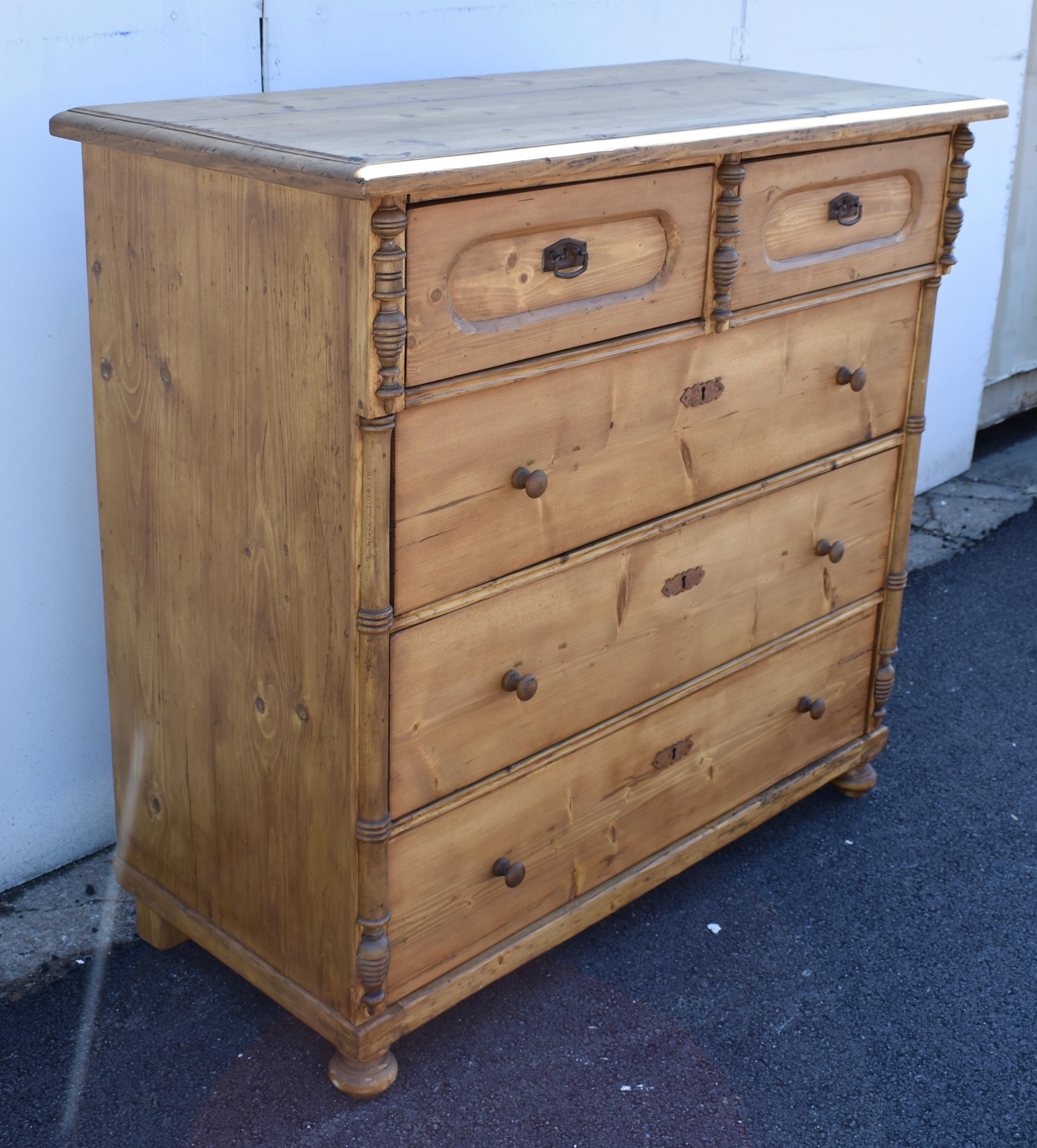 Victorian Pine Chest of Five Drawers