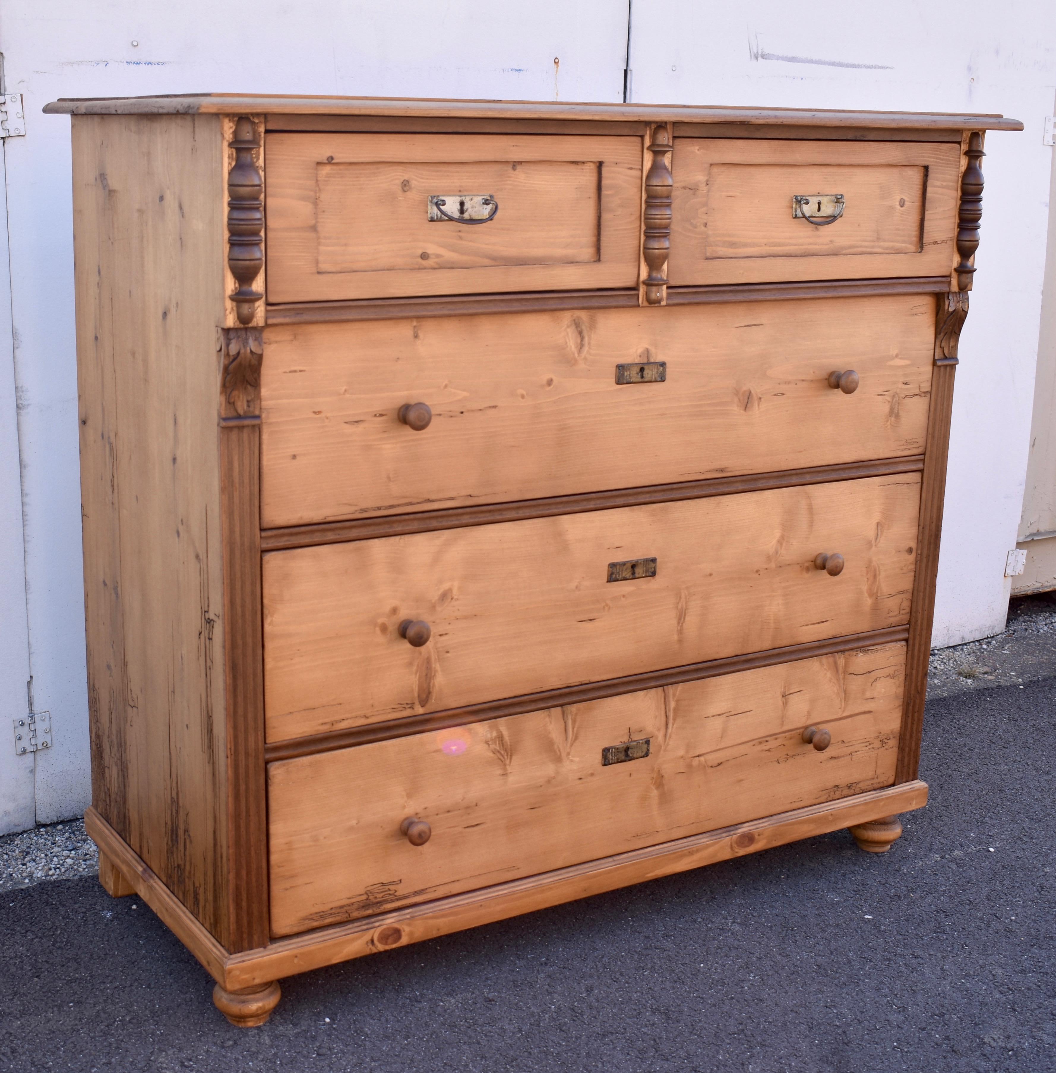 Country Pine Chest of Five Drawers For Sale