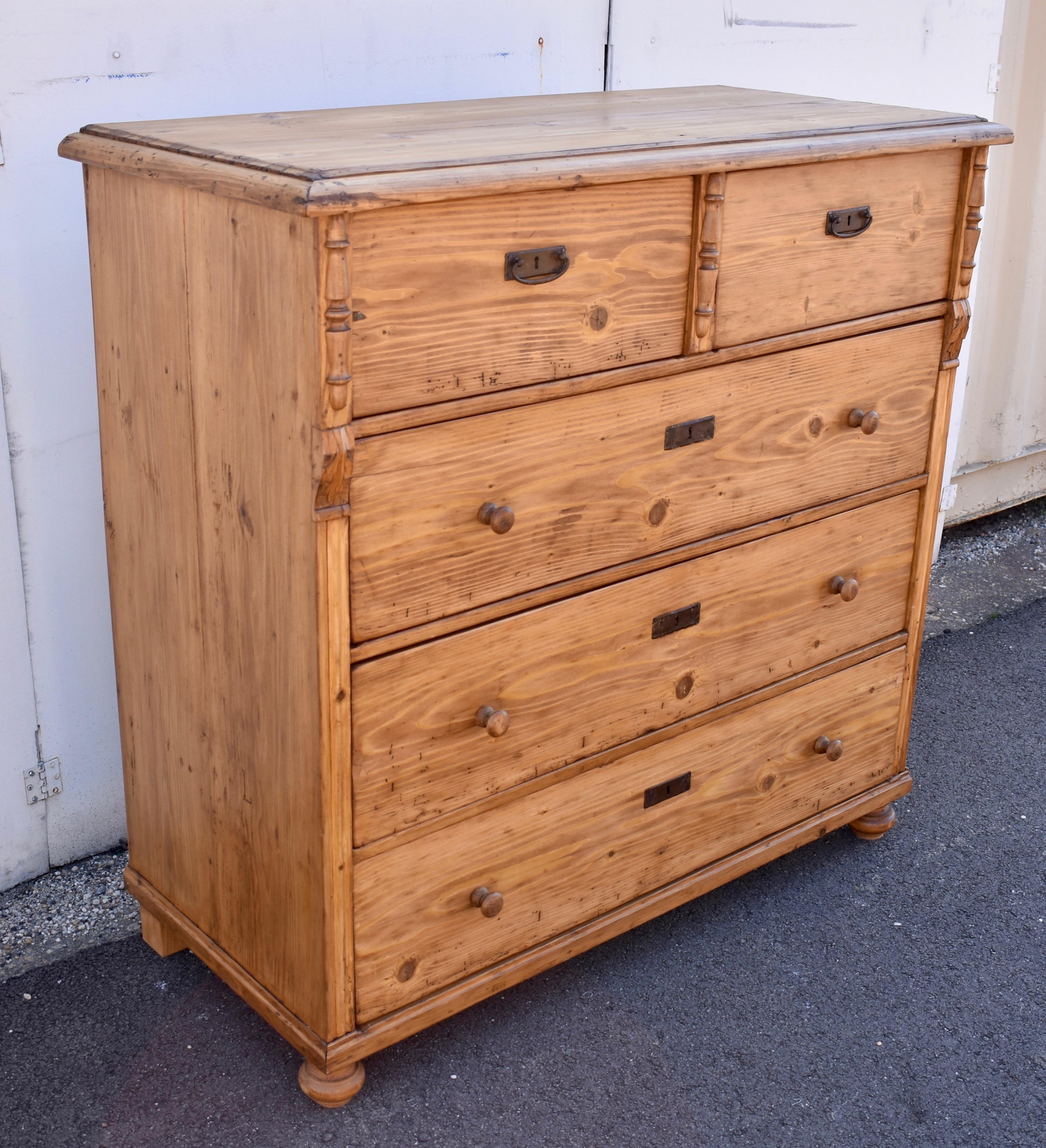 Country Pine Chest of Five Drawers