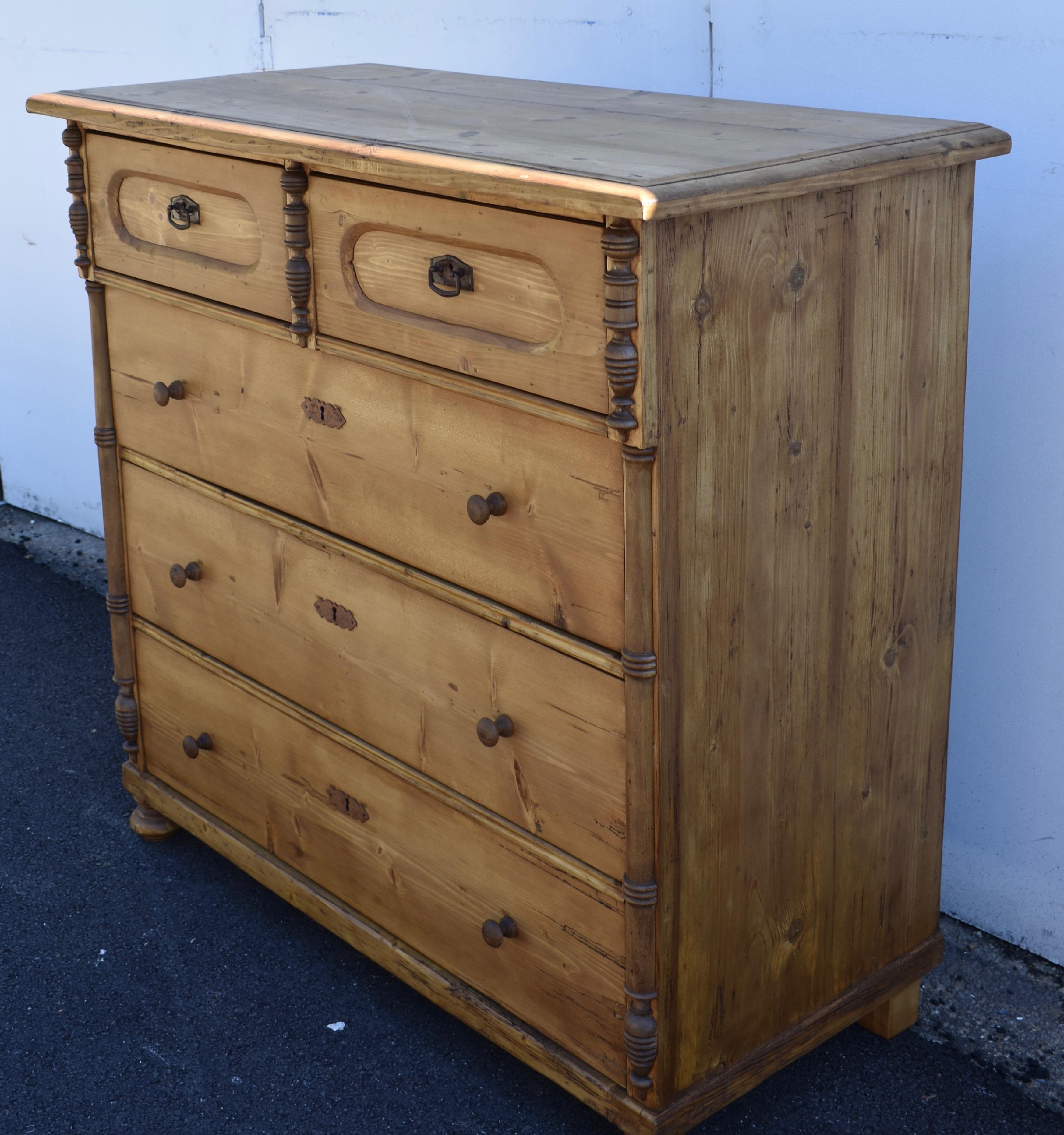Hungarian Pine Chest of Five Drawers