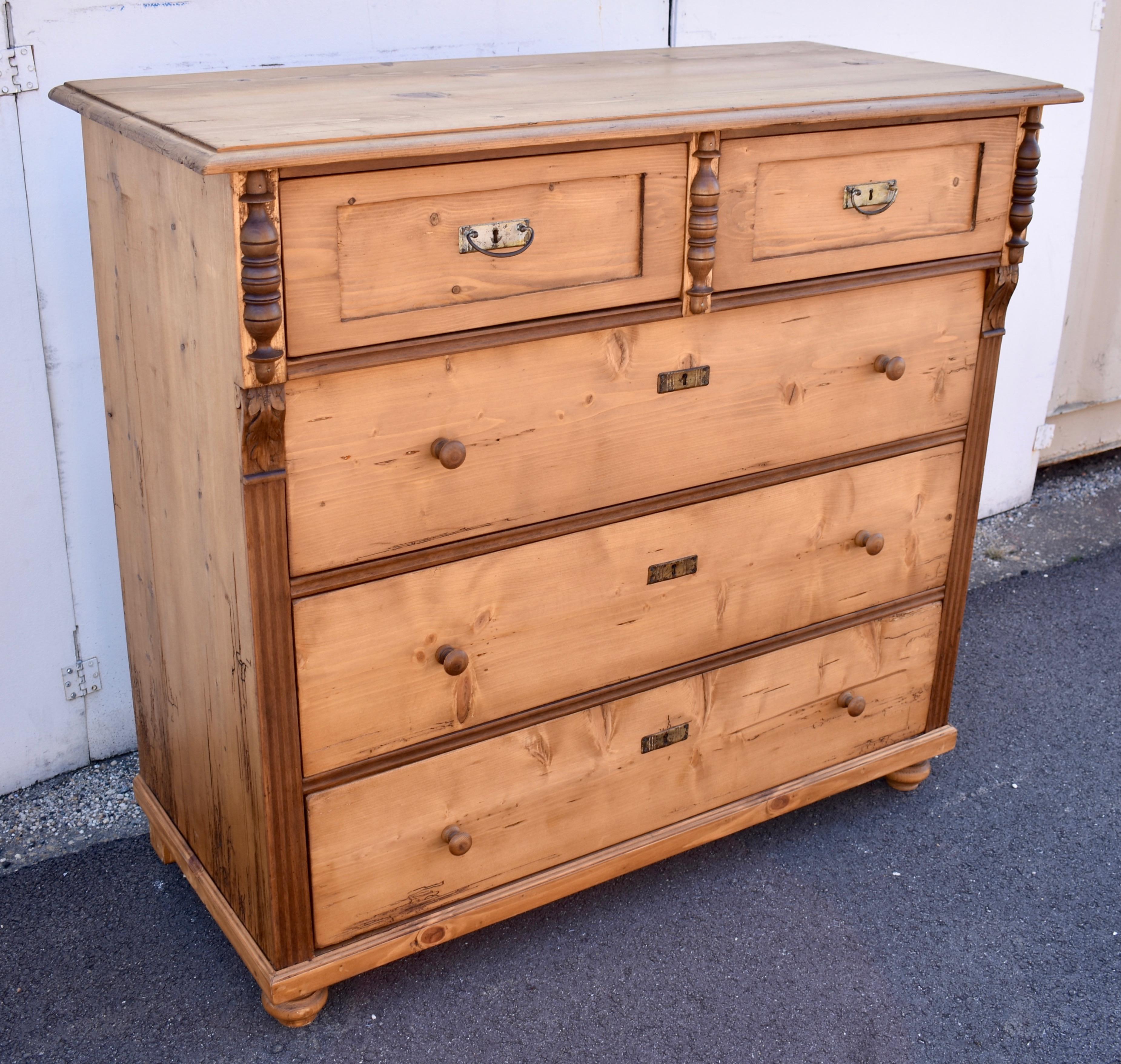 Hungarian Pine Chest of Five Drawers For Sale