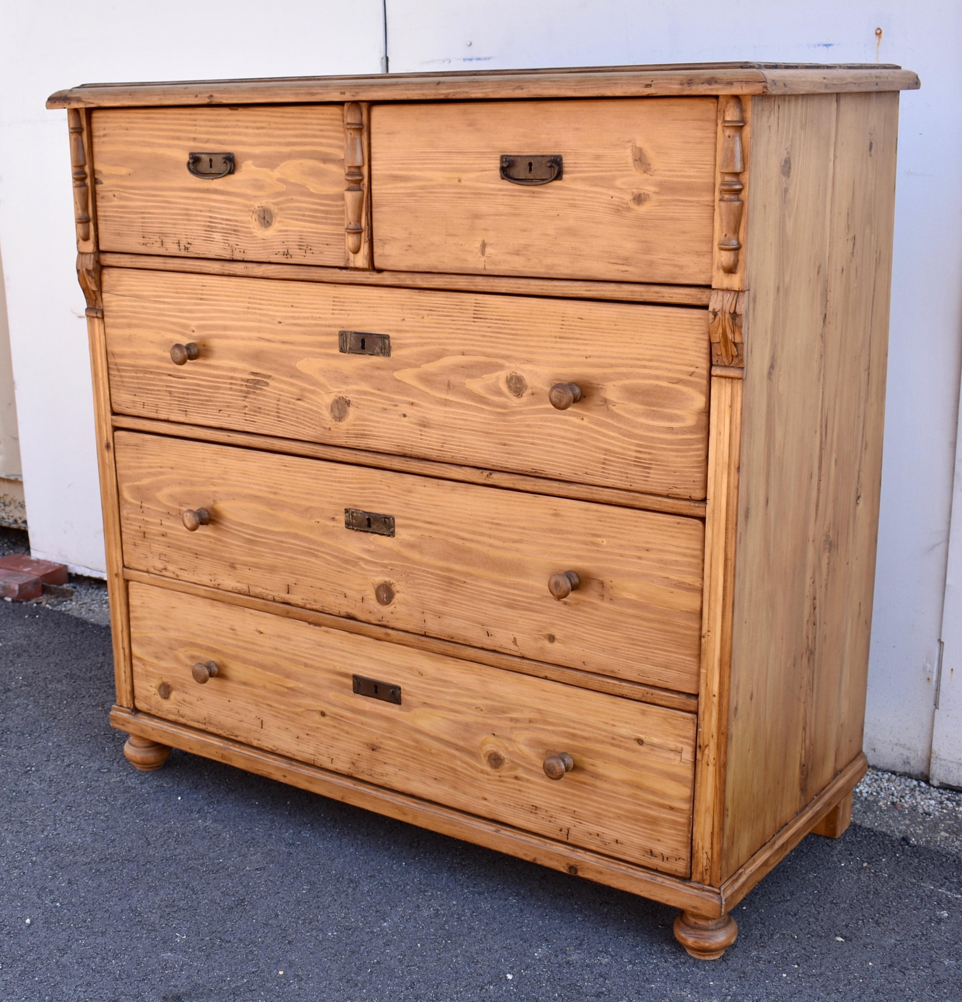 Hungarian Pine Chest of Five Drawers For Sale