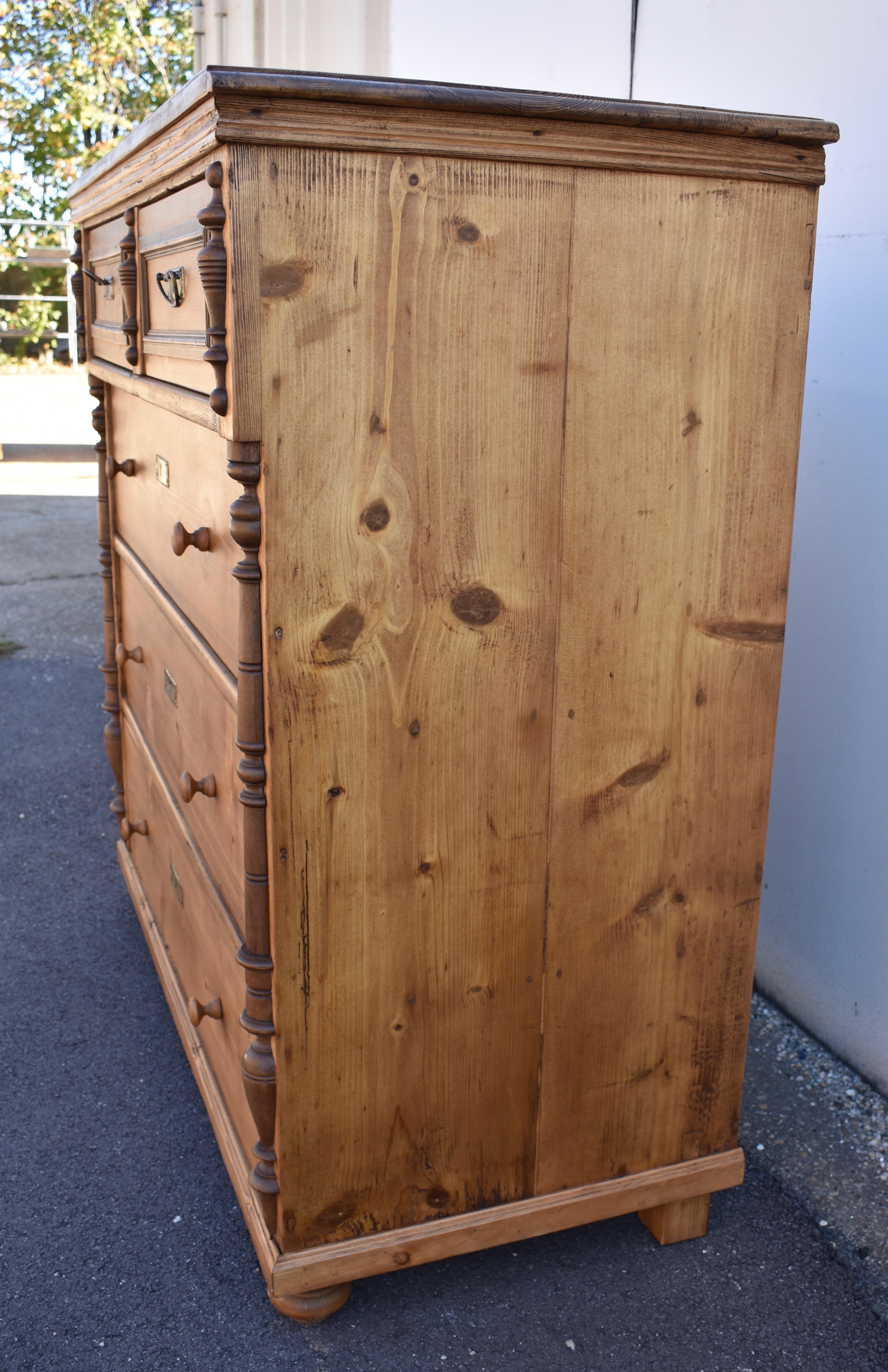 19th Century Pine Chest of Five Drawers For Sale