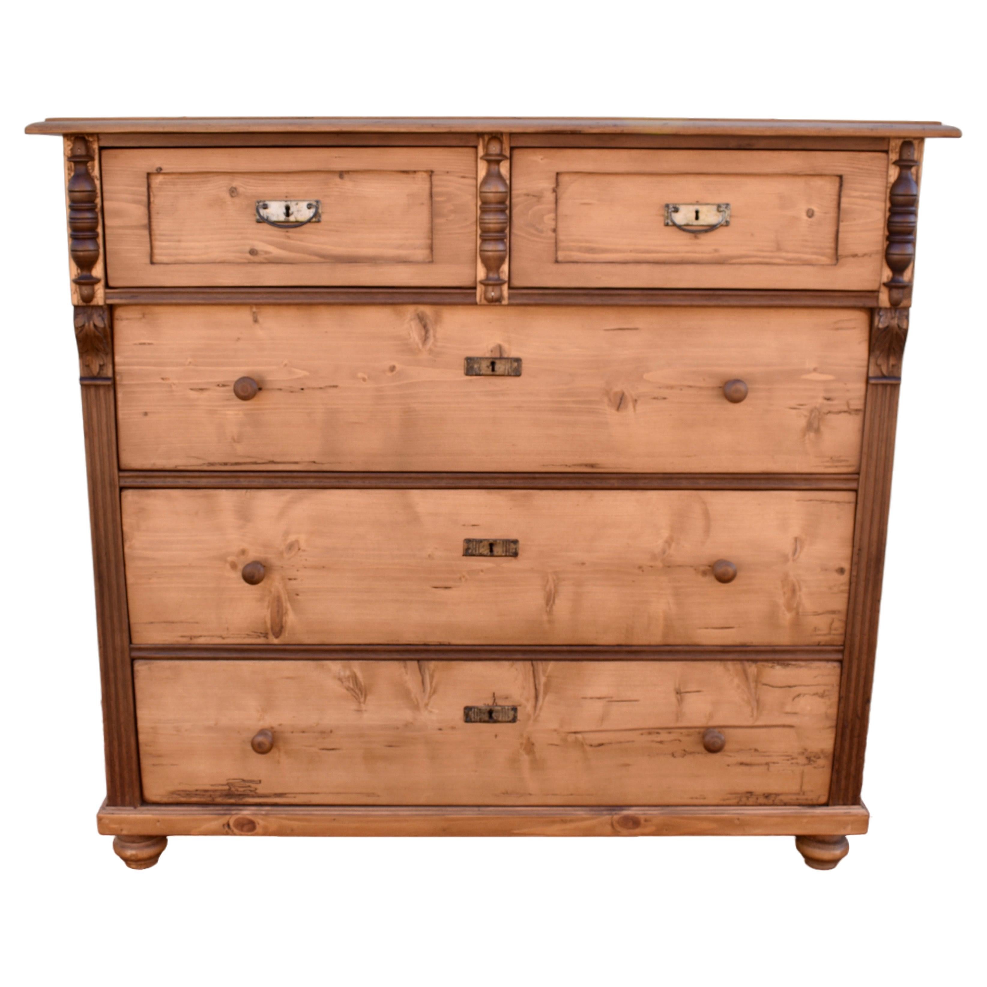 Pine Chest of Five Drawers For Sale