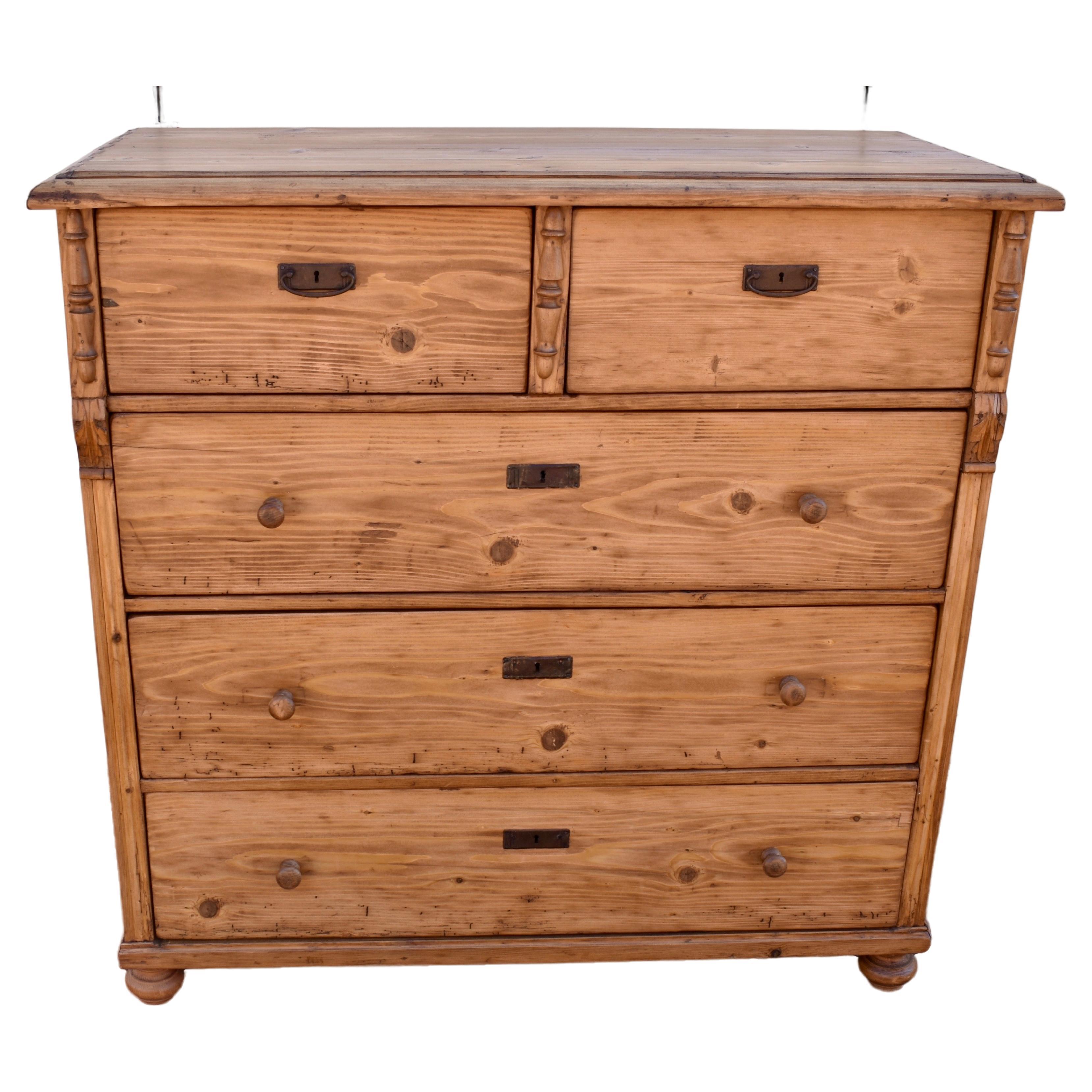 Pine Chest of Five Drawers For Sale