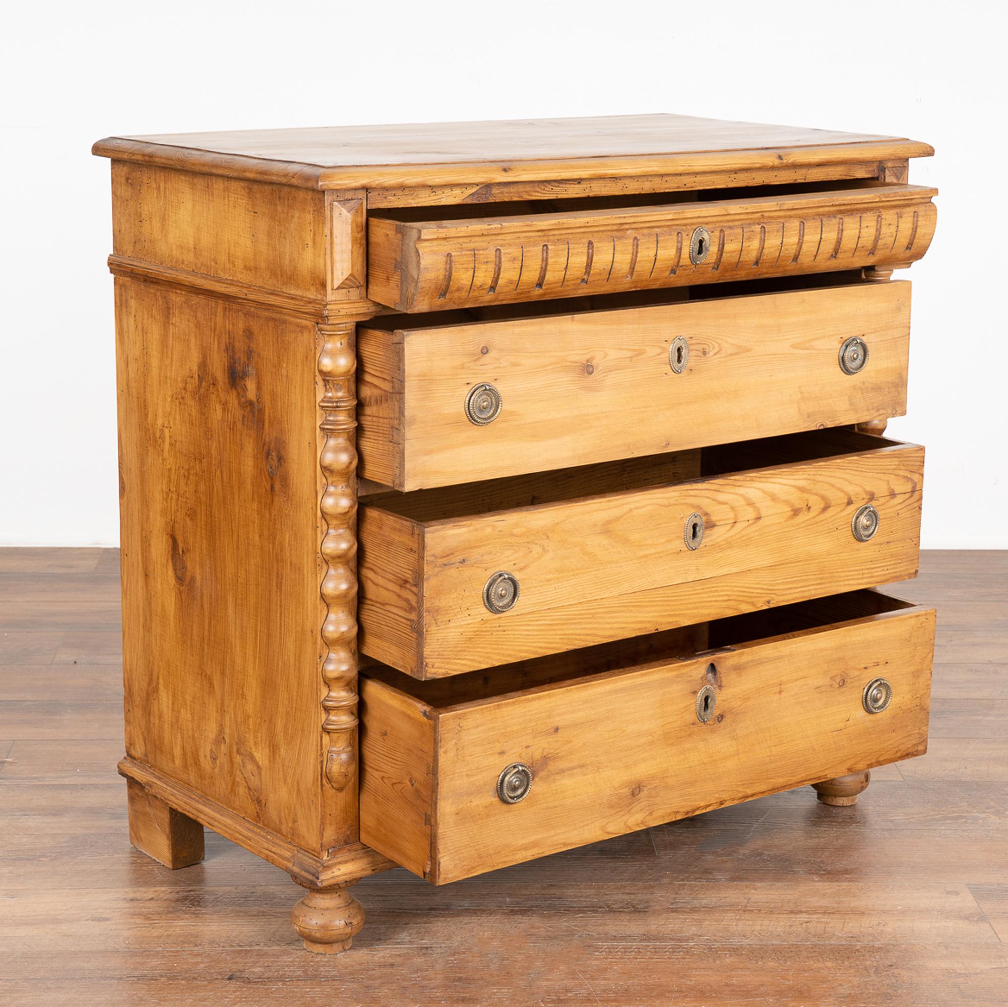 Country Pine Chest of Four Drawers, Denmark, circa 1880