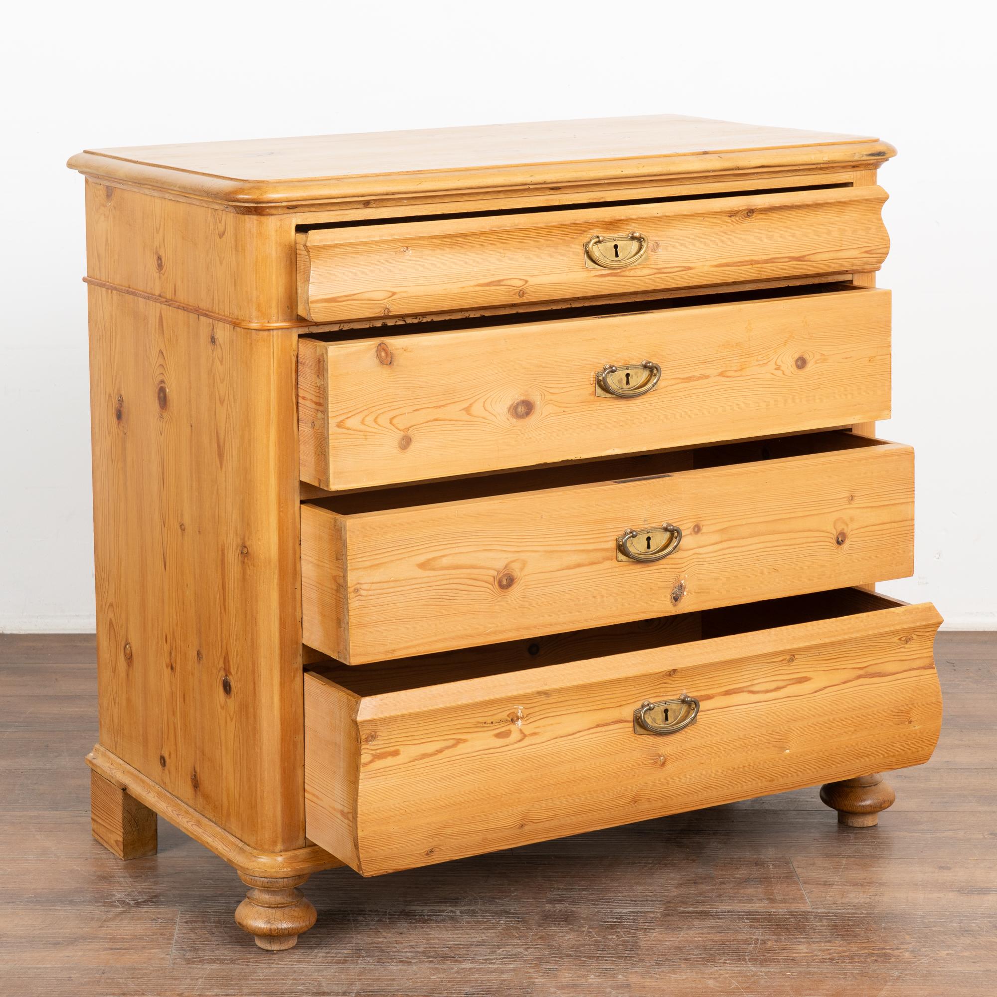 Country Pine Chest of Four Drawers, Denmark circa 1880