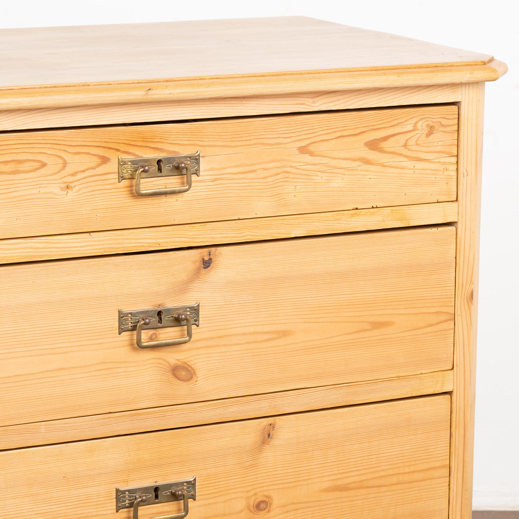 Brass Pine Chest of Four Drawers, Denmark circa 1880 For Sale
