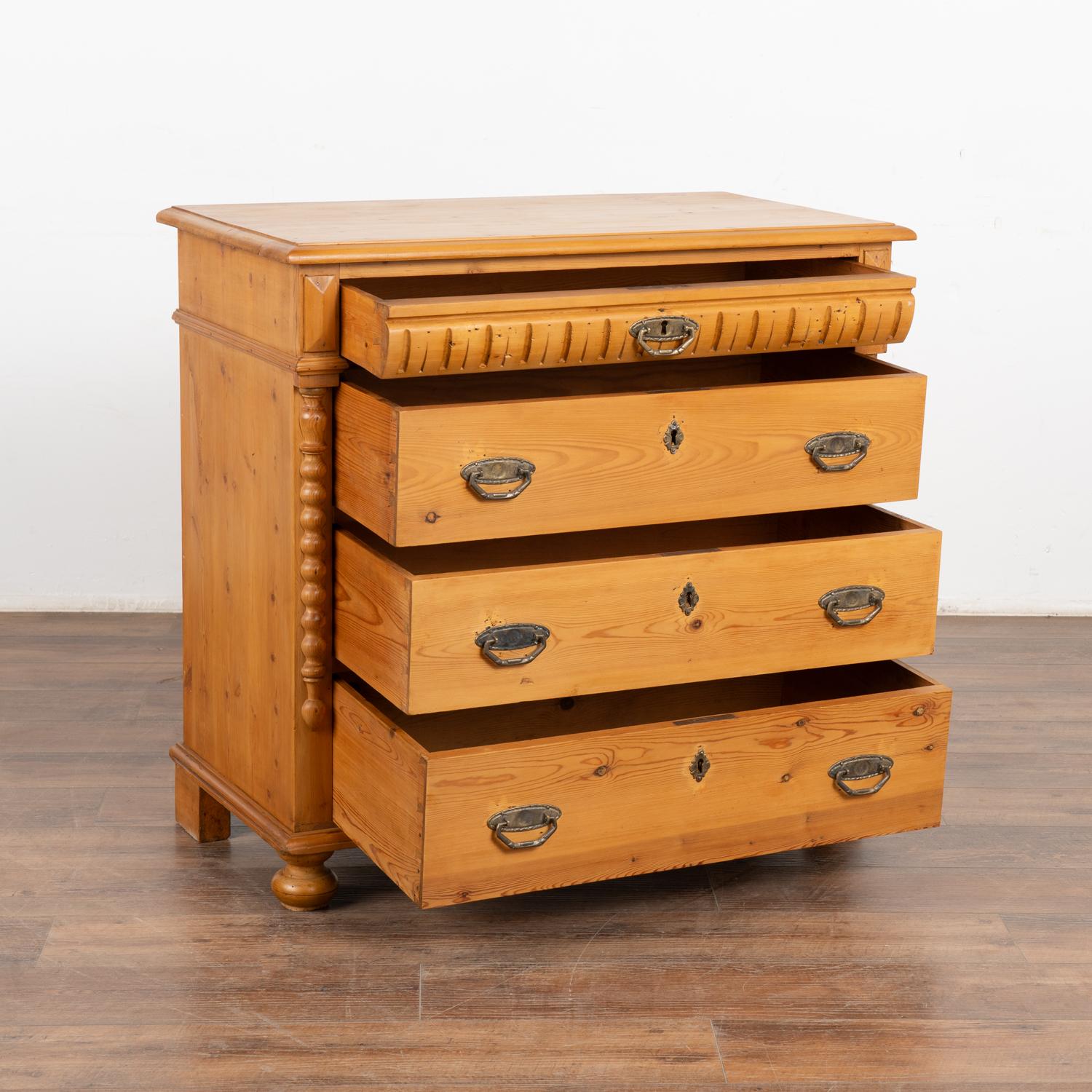 Country Pine Chest of Four Drawers, Denmark circa 1900 For Sale