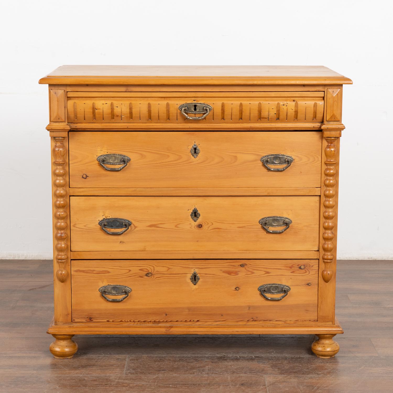 Danish Pine Chest of Four Drawers, Denmark circa 1900 For Sale