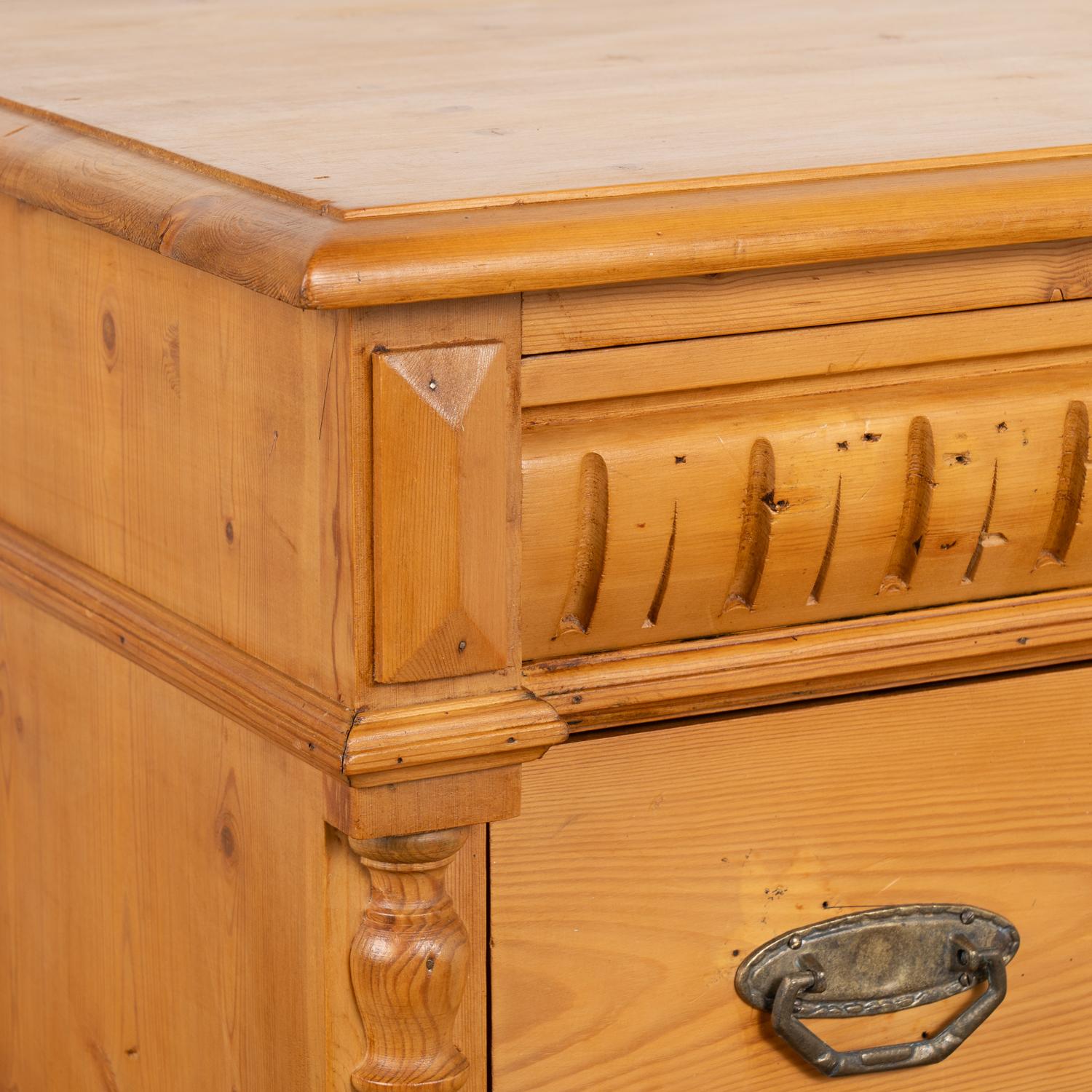 Brass Pine Chest of Four Drawers, Denmark circa 1900 For Sale