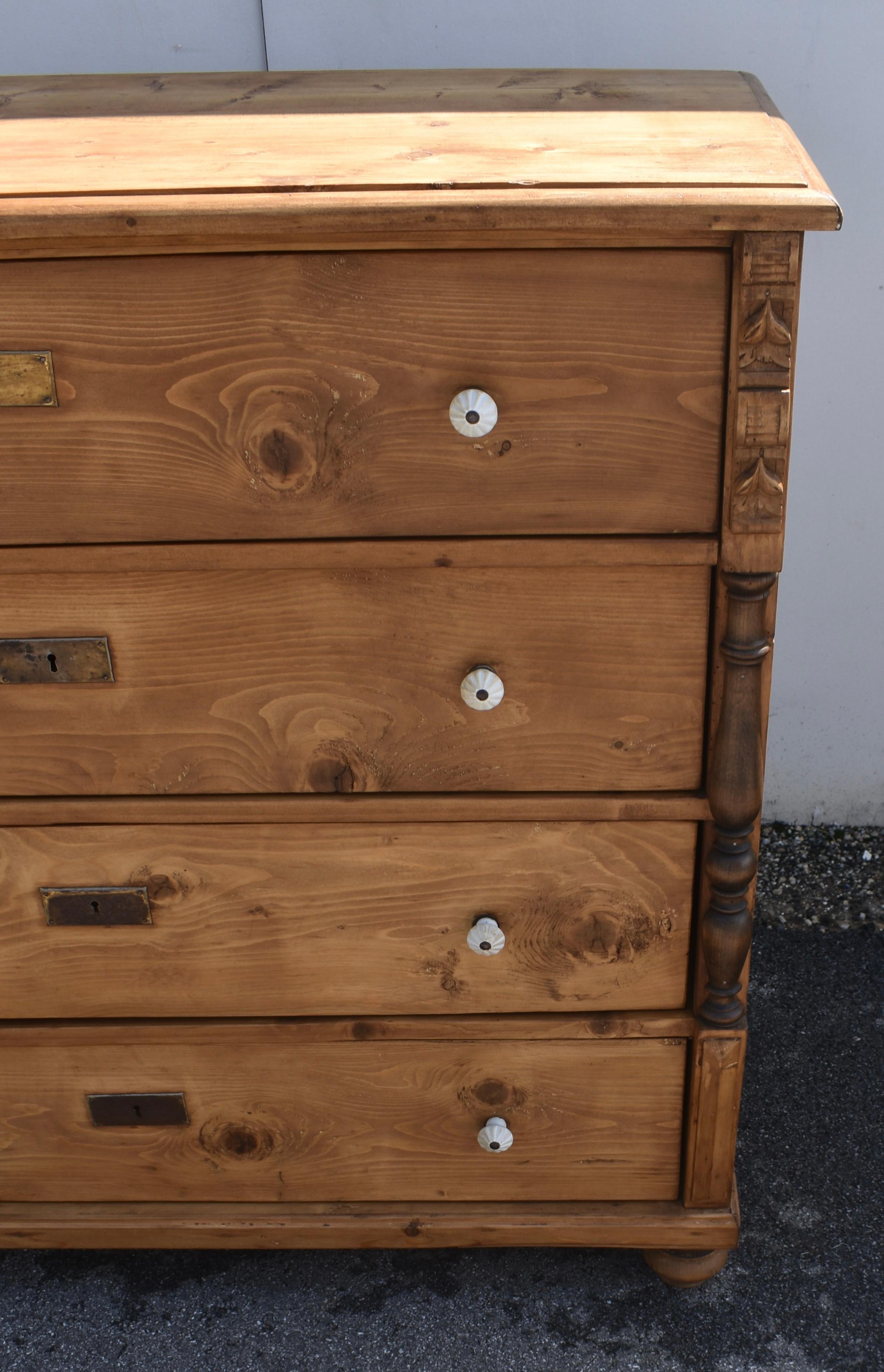 Pine Chest of Four Drawers For Sale 3