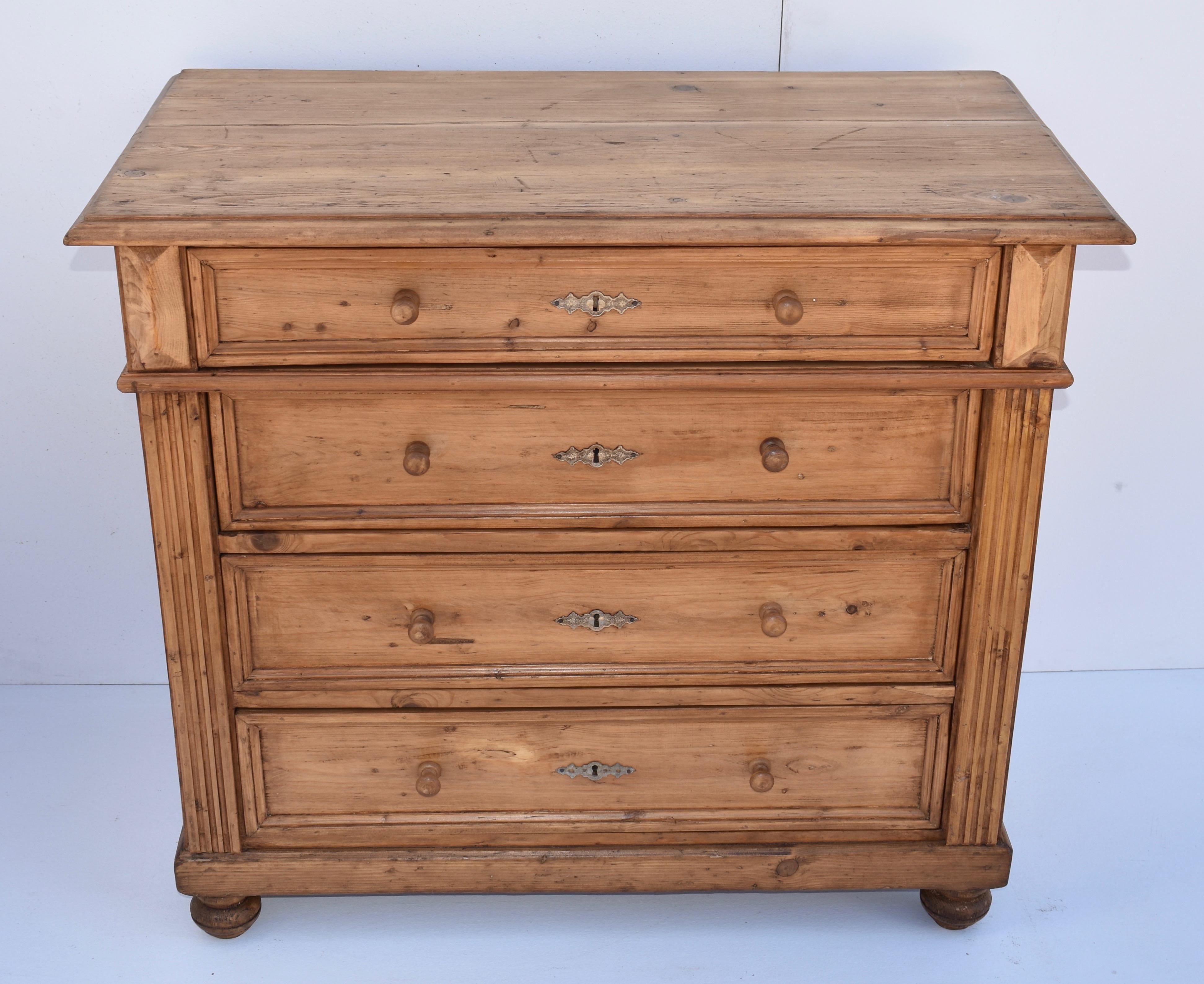 German Pine Chest of Four Drawers