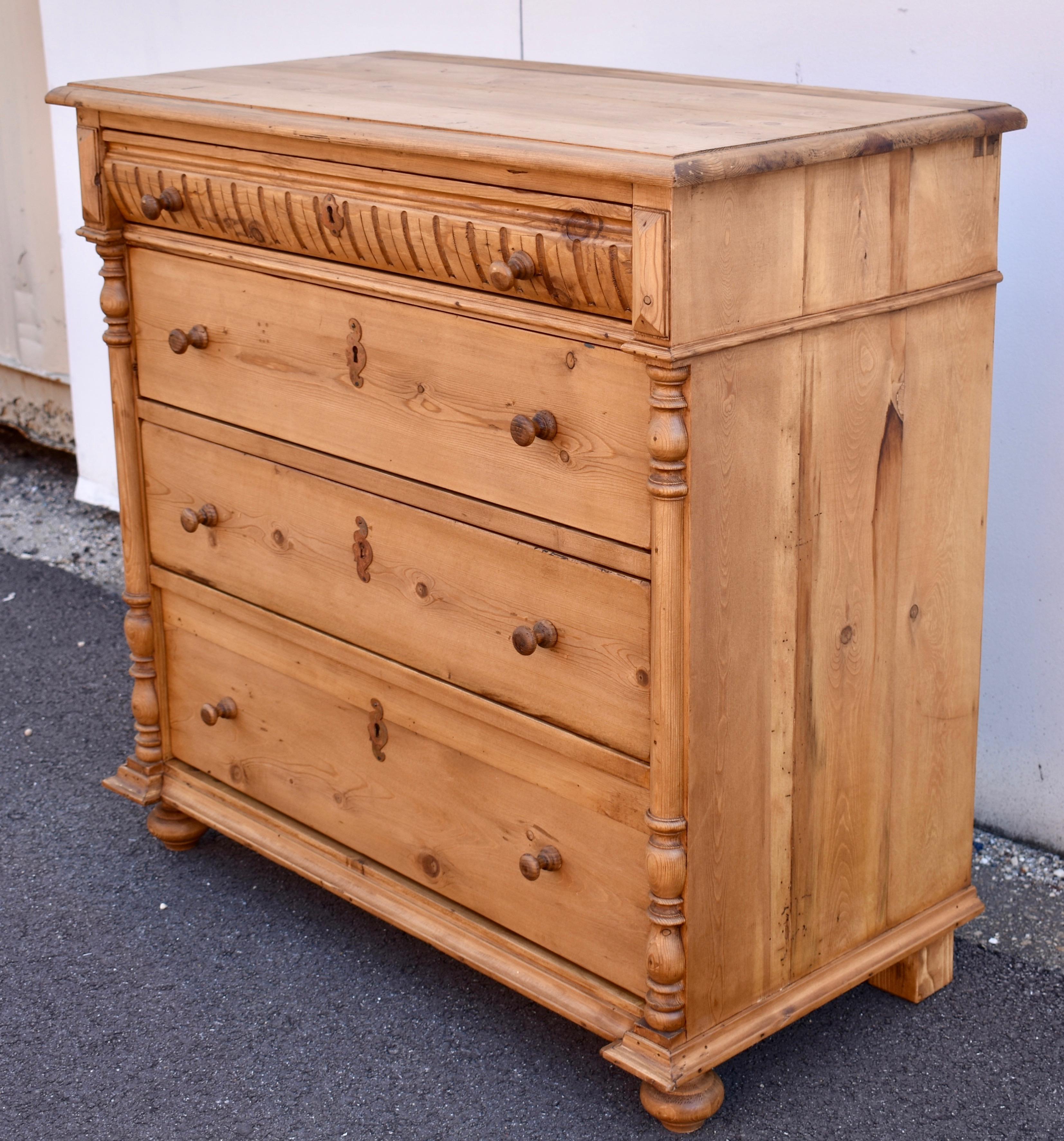 Country Pine Chest of Four Drawers For Sale
