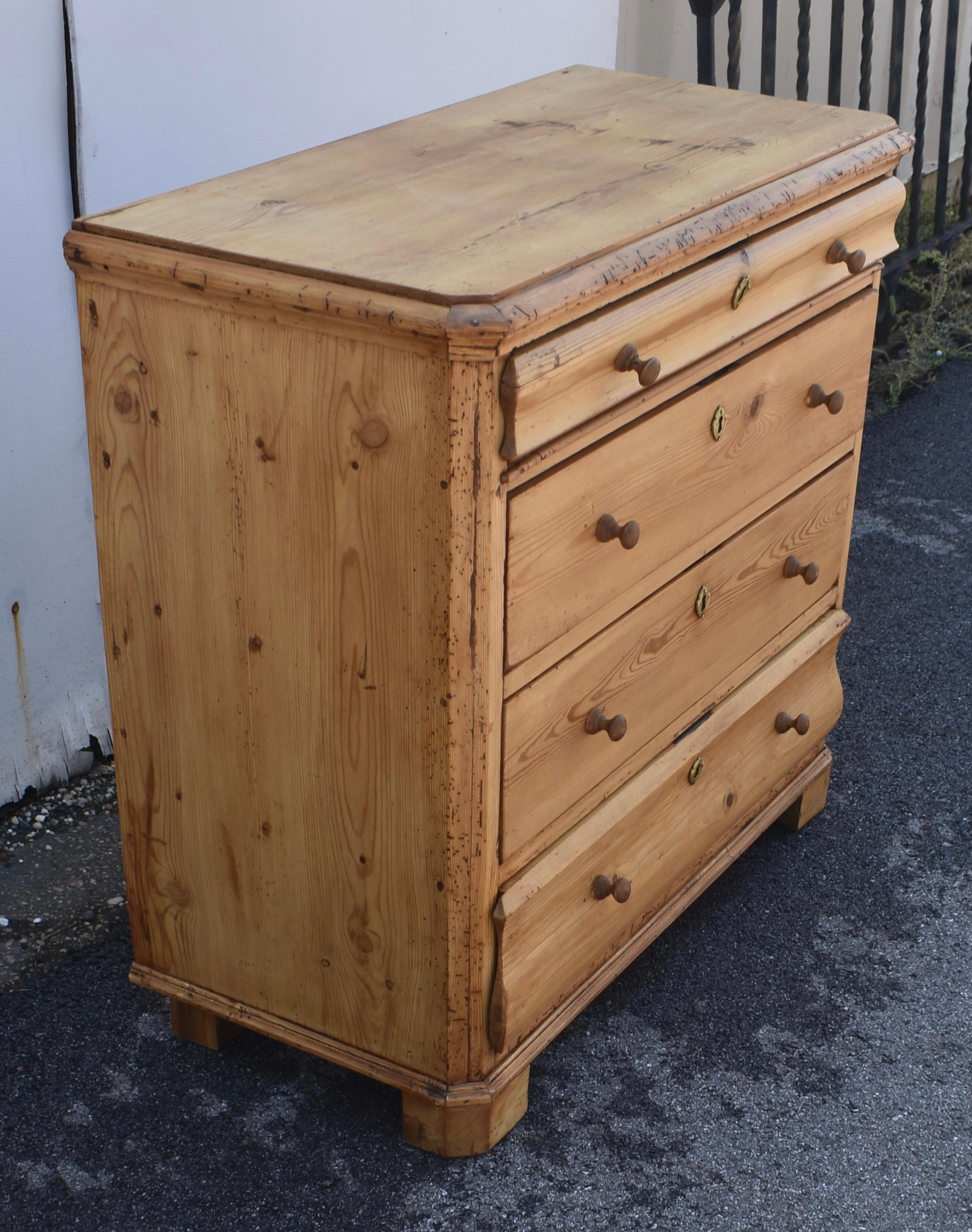 Country Pine Chest of Four Drawers For Sale