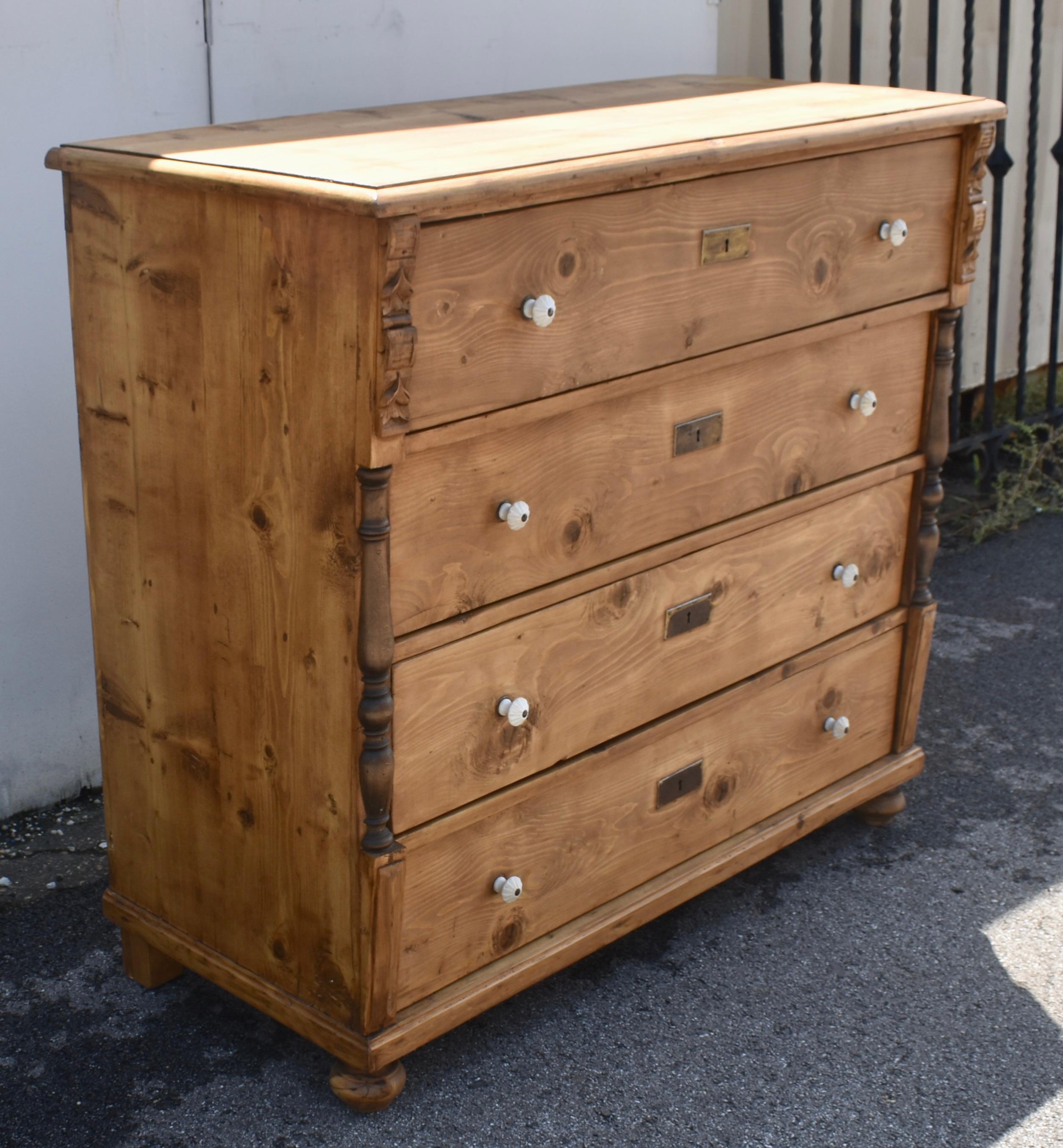 Country Pine Chest of Four Drawers For Sale