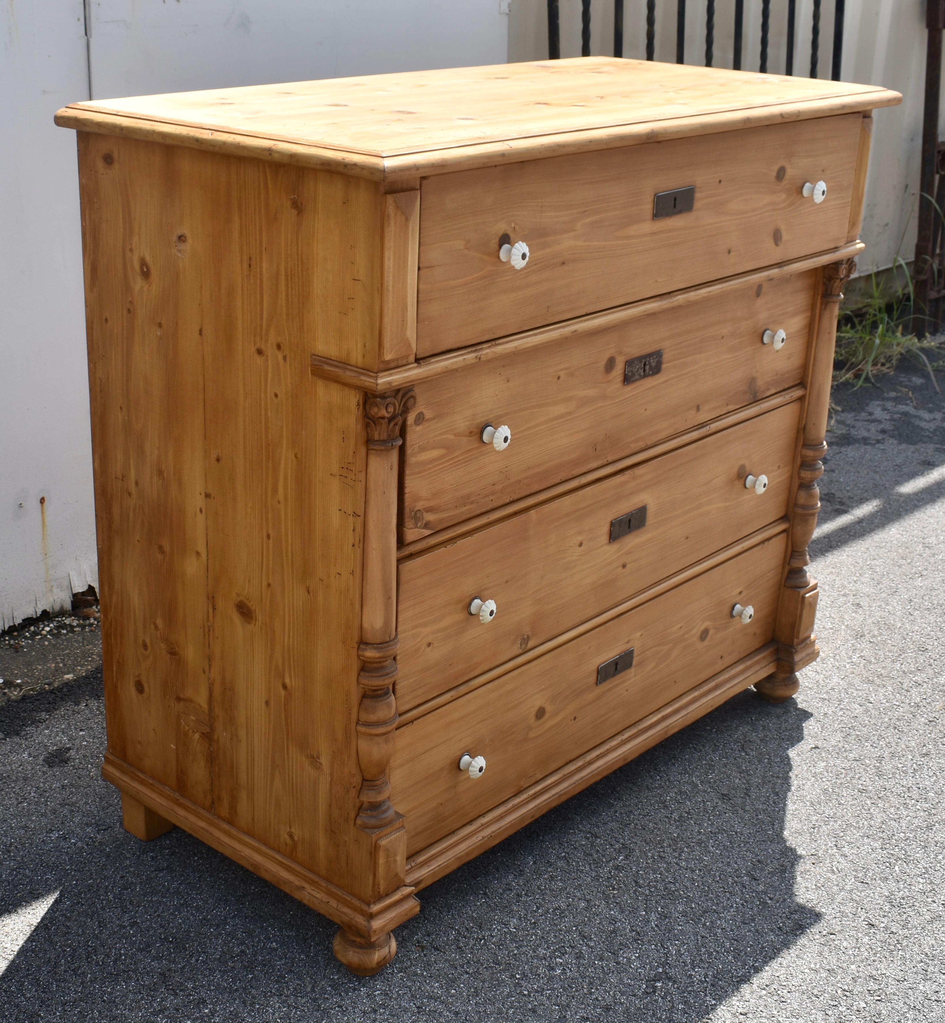 Country Pine Chest of Four Drawers For Sale