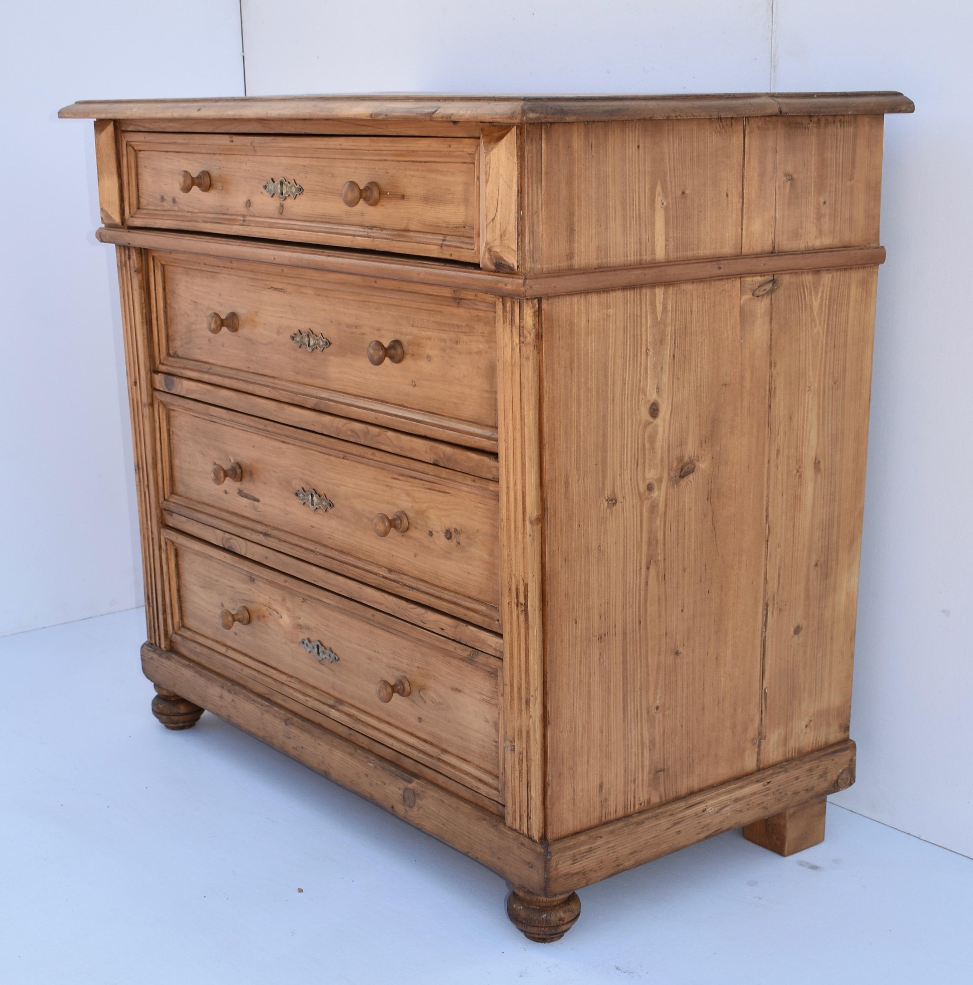 Polished Pine Chest of Four Drawers