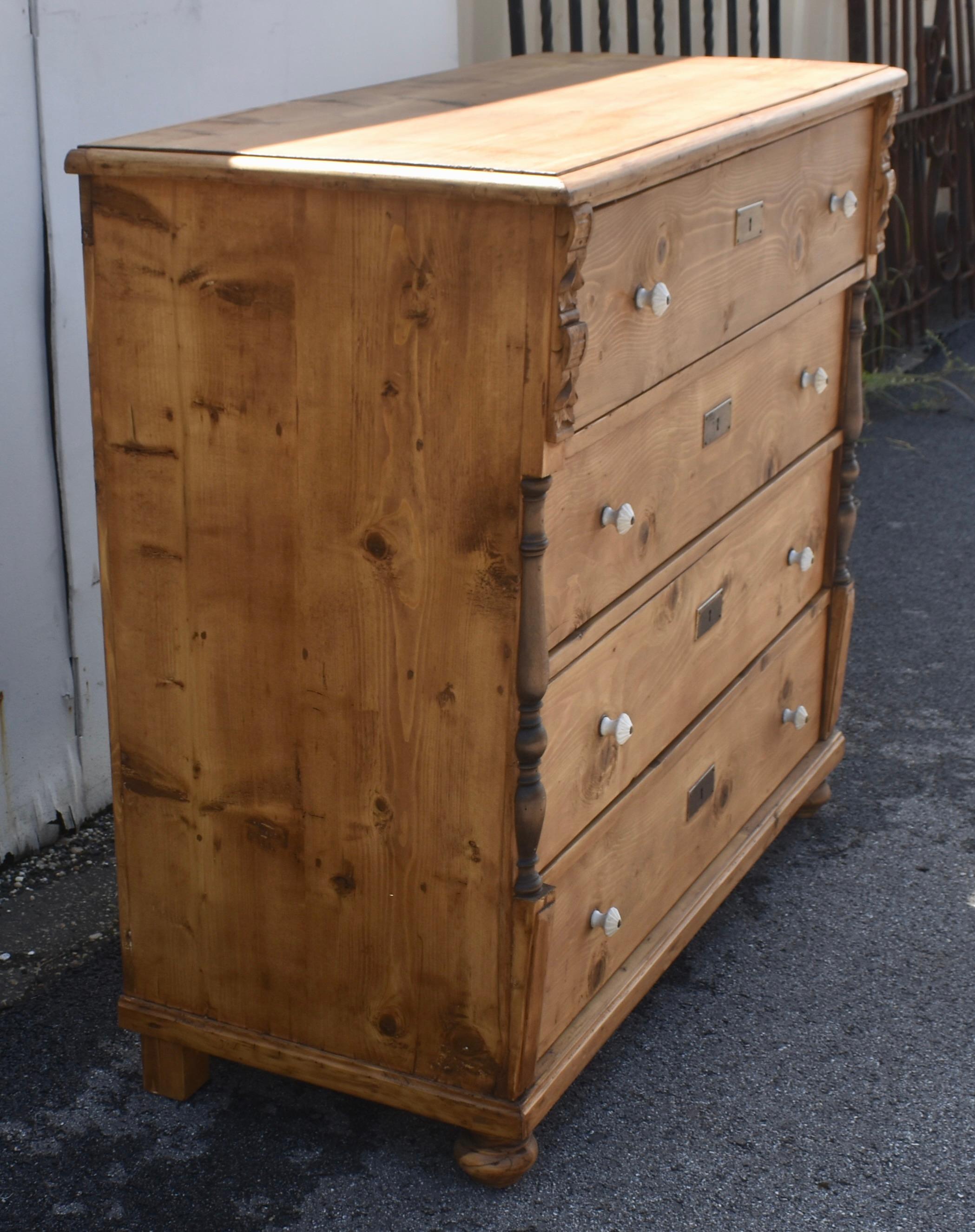 Hungarian Pine Chest of Four Drawers For Sale