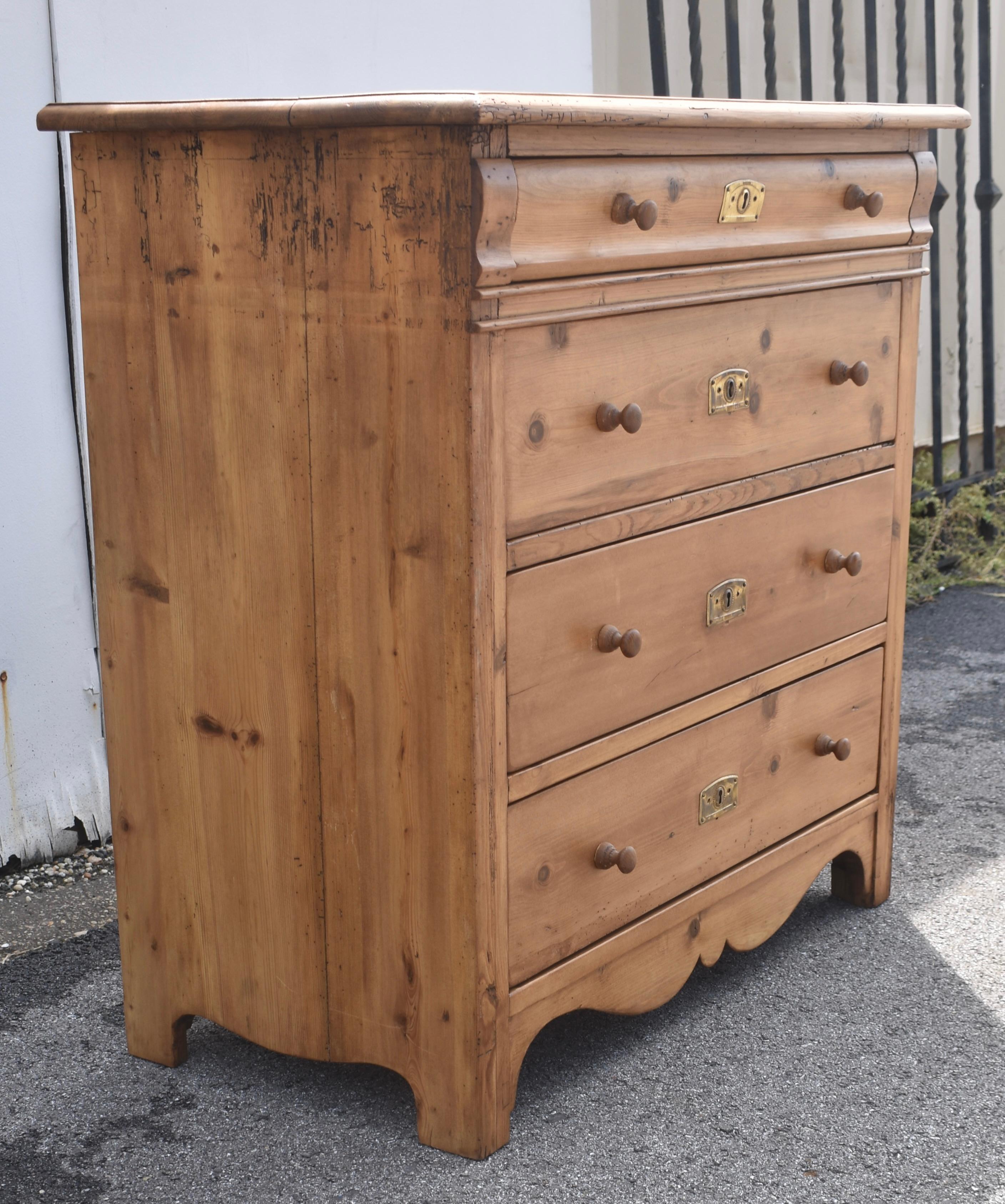 Danish Pine Chest of Four Drawers For Sale