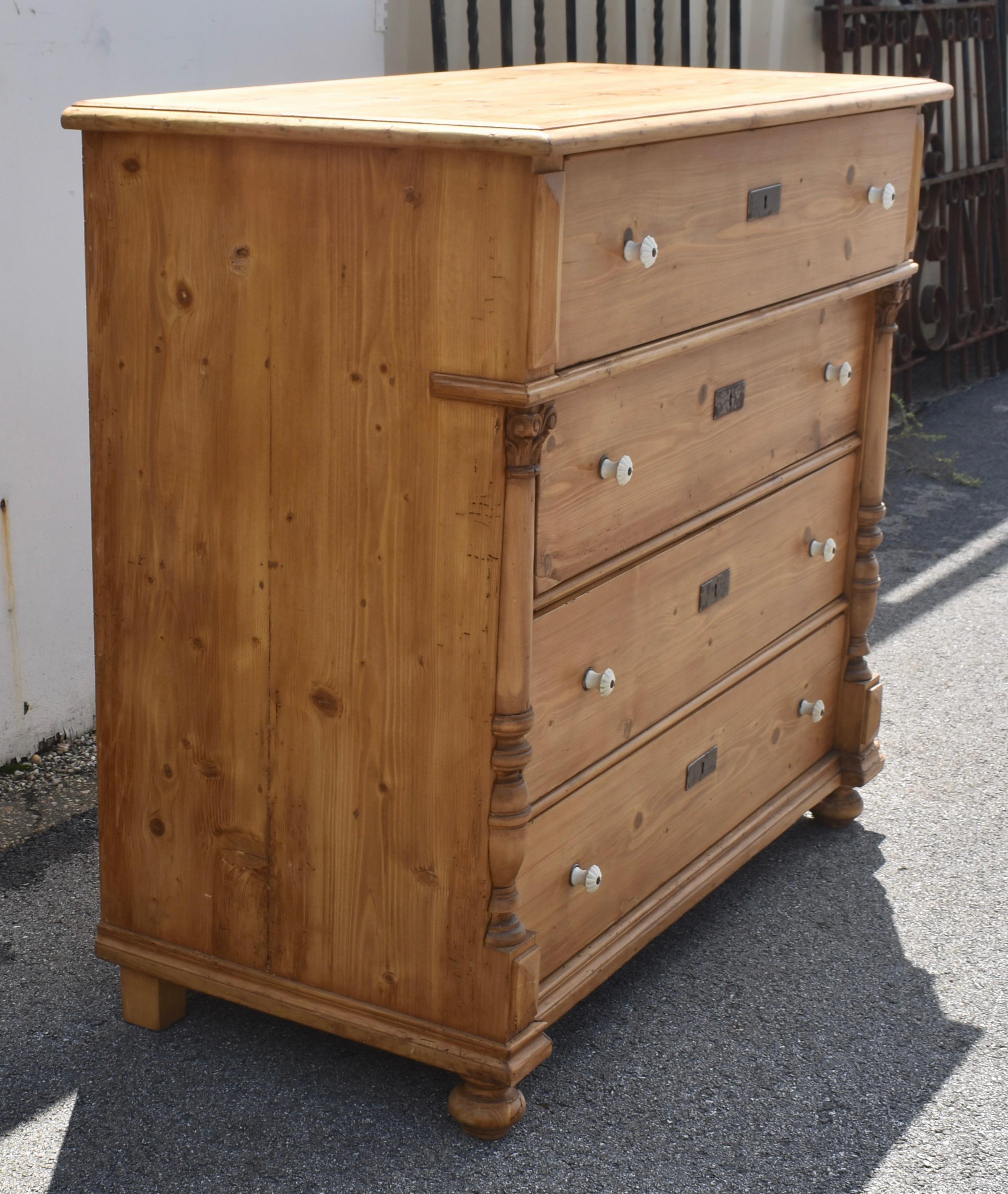 Hungarian Pine Chest of Four Drawers For Sale