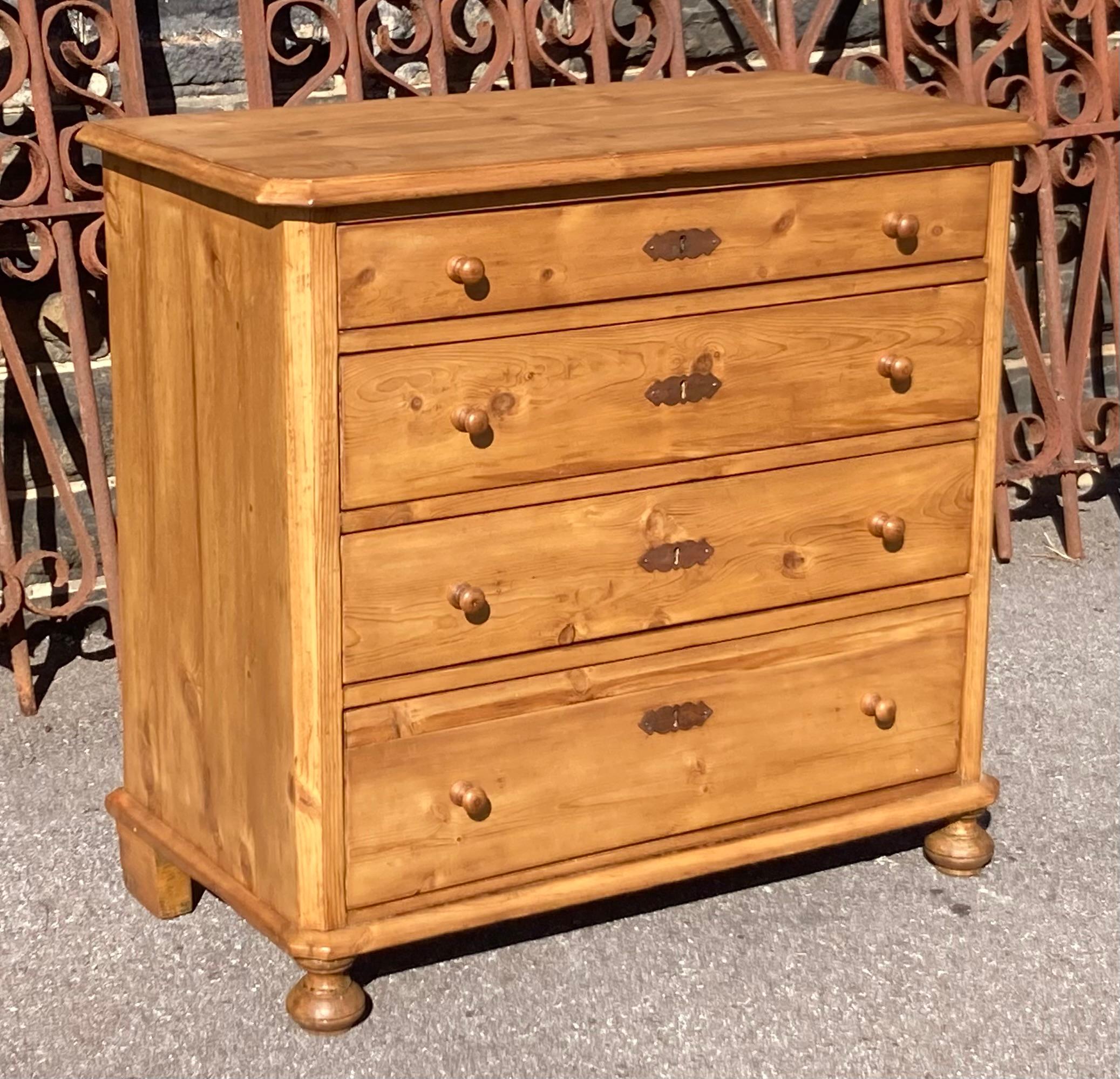 Danish Pine Chest of Four Drawers For Sale
