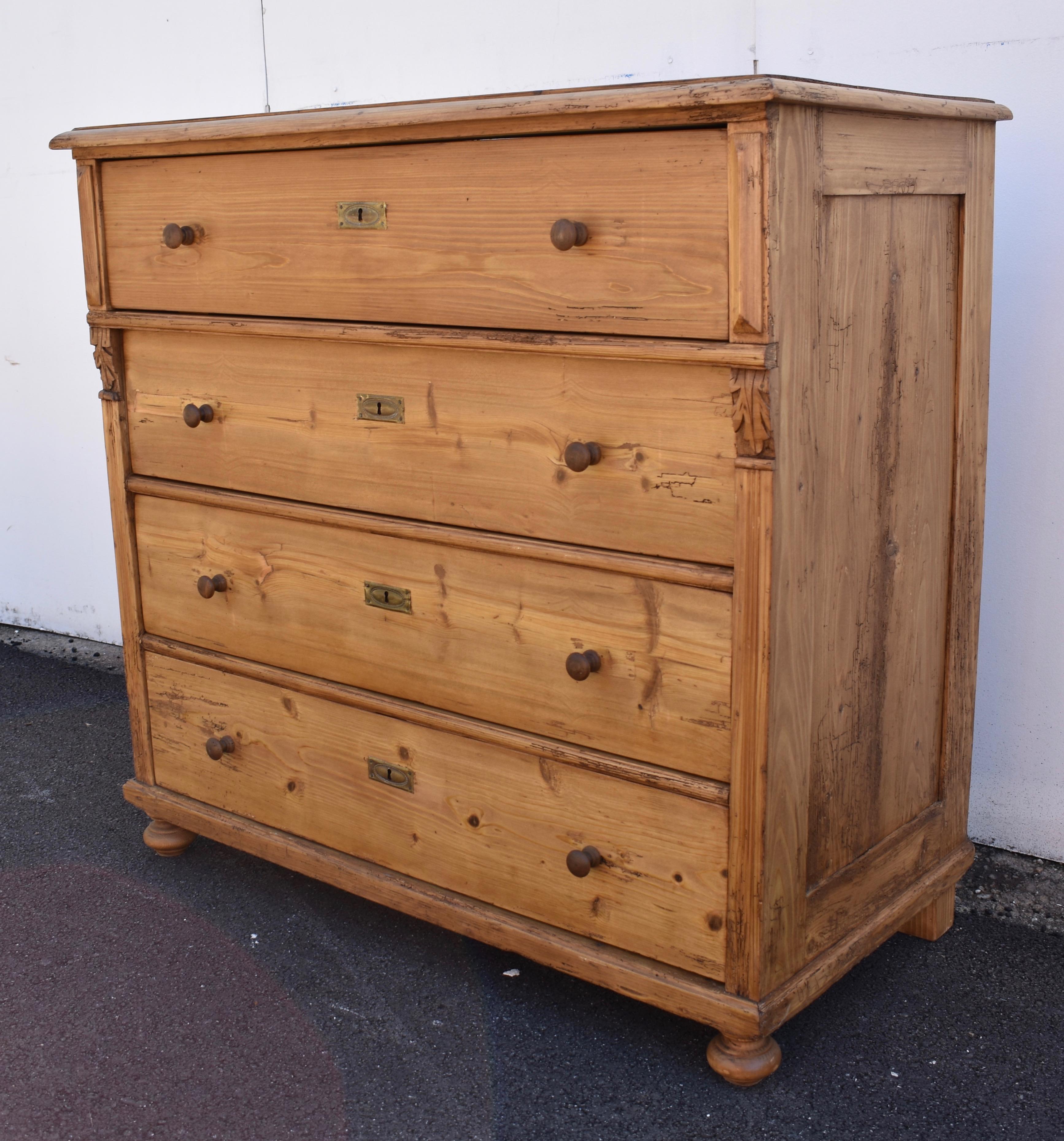 Polished Pine Chest of Four Drawers