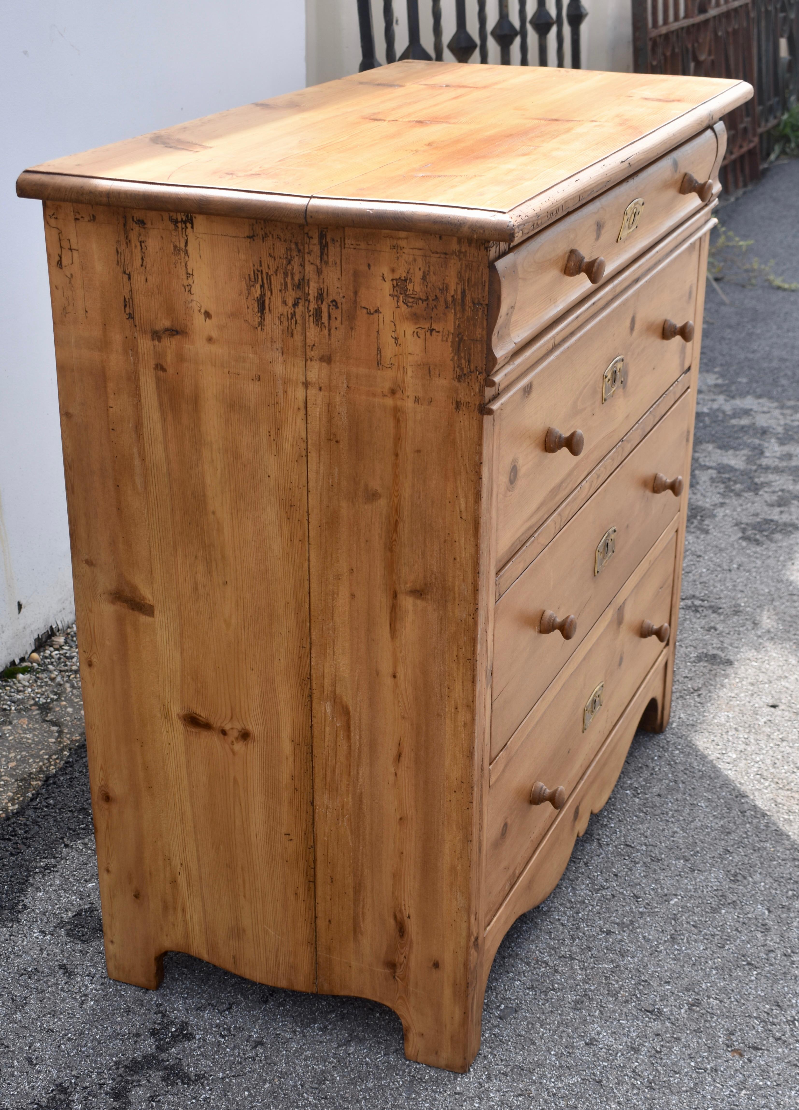 Polished Pine Chest of Four Drawers For Sale
