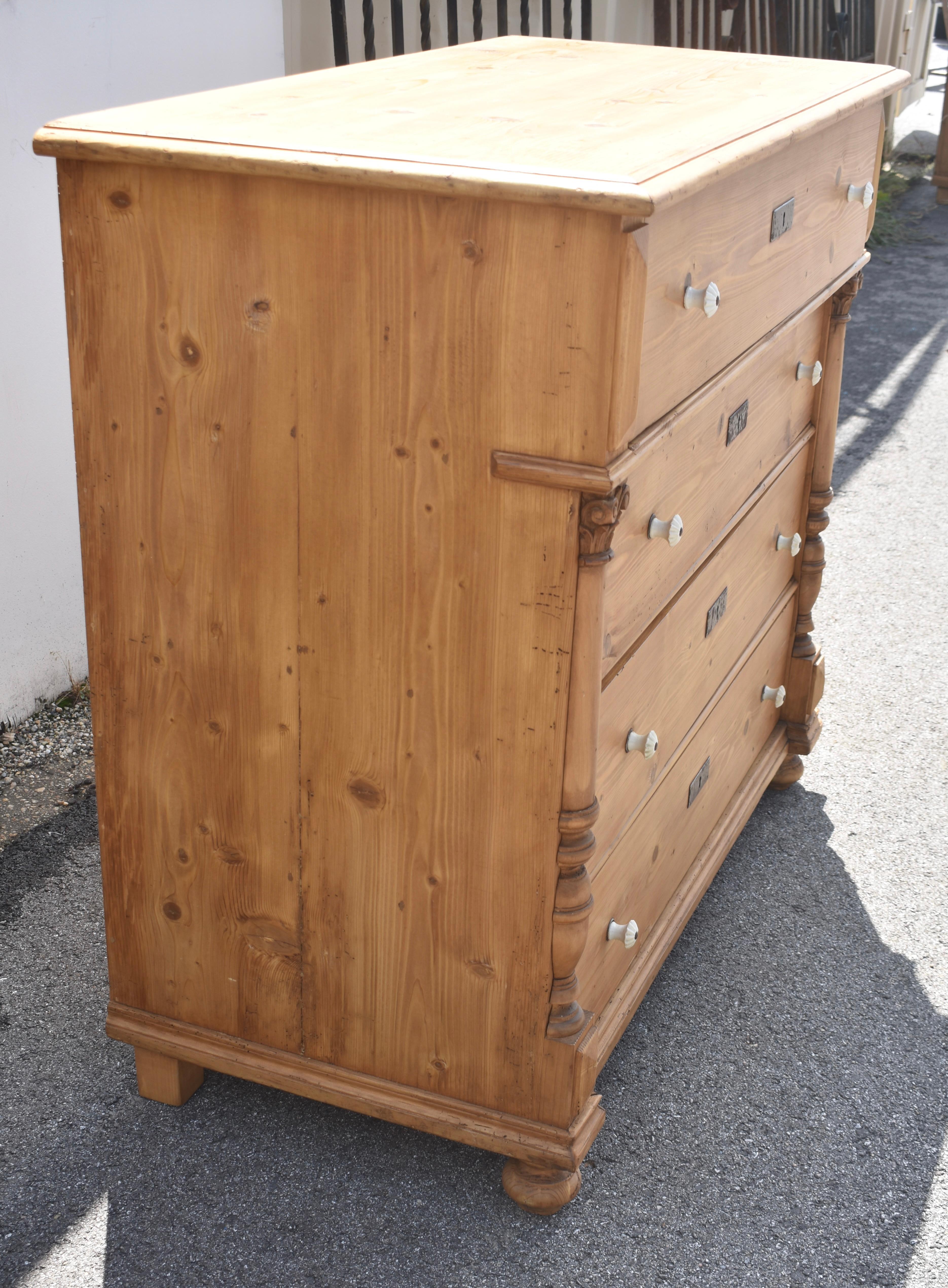 Polished Pine Chest of Four Drawers For Sale