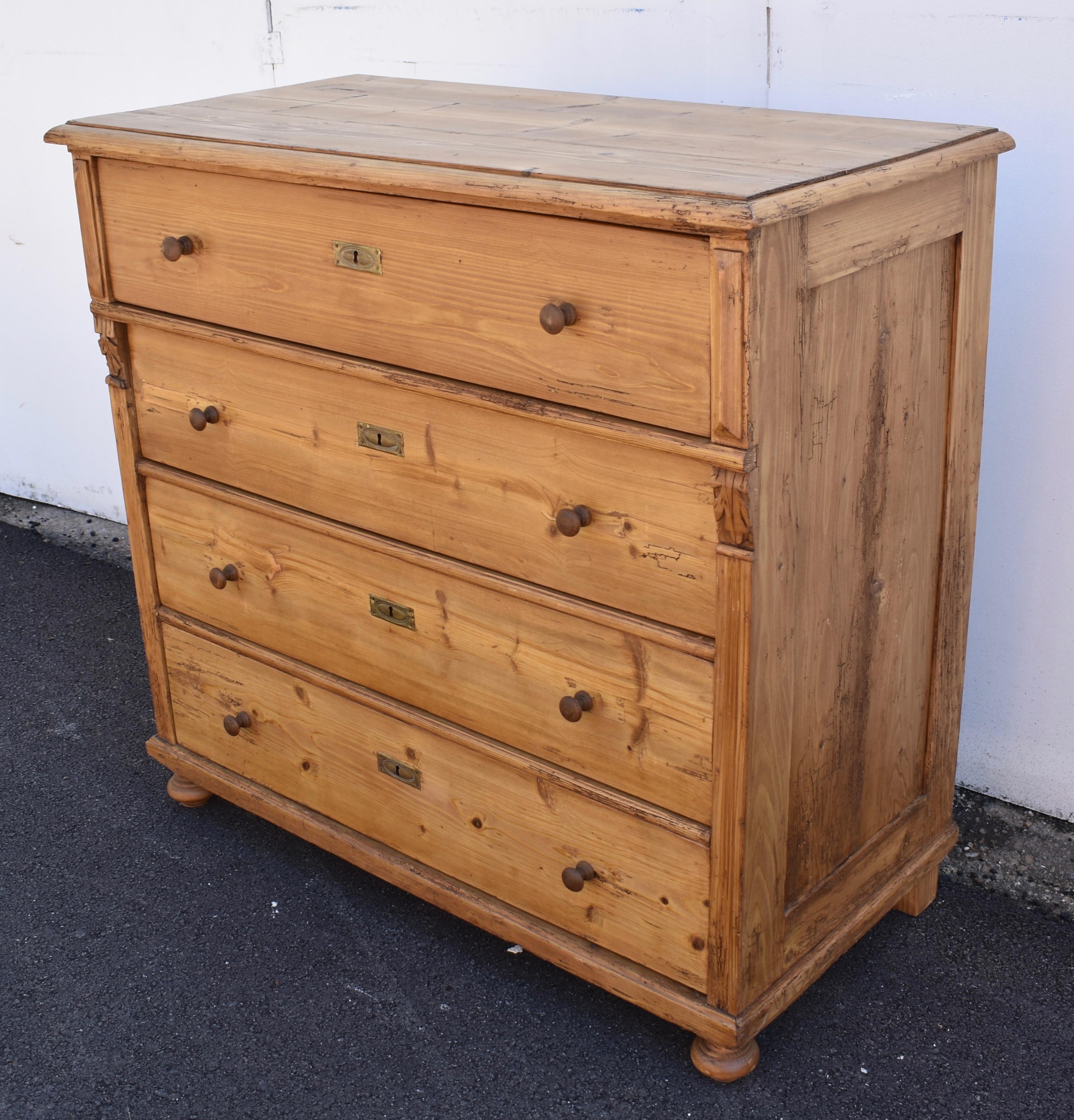 Pine Chest of Four Drawers In Good Condition In Baltimore, MD