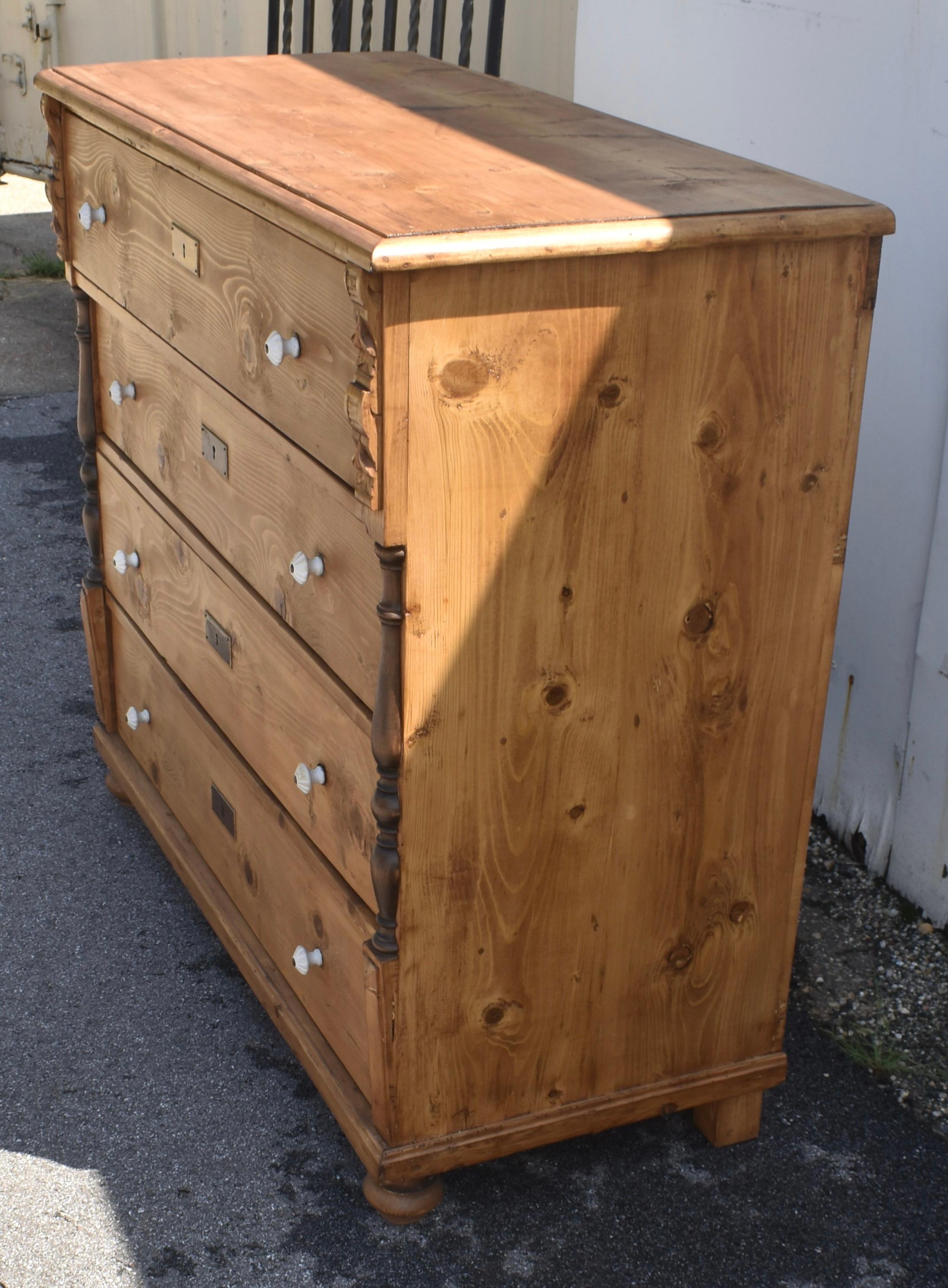 19th Century Pine Chest of Four Drawers For Sale