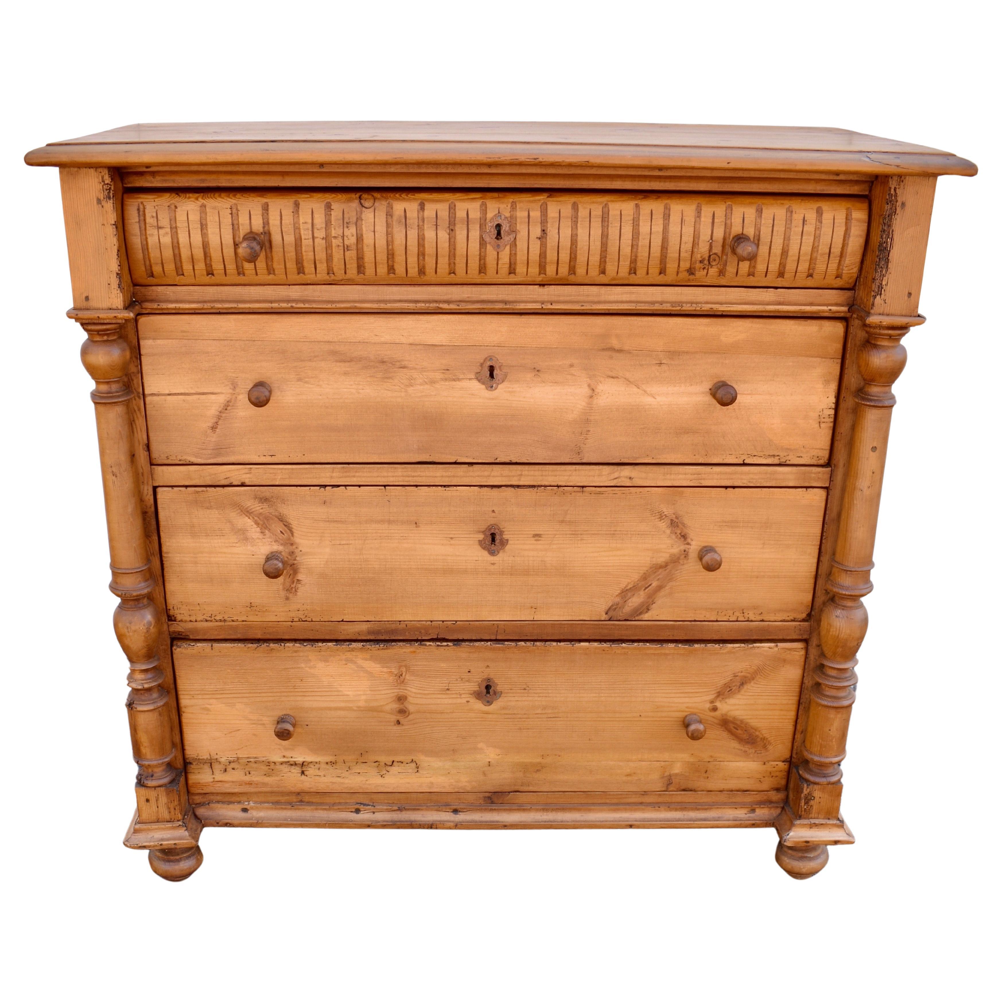 Pine Chest of Four Drawers For Sale
