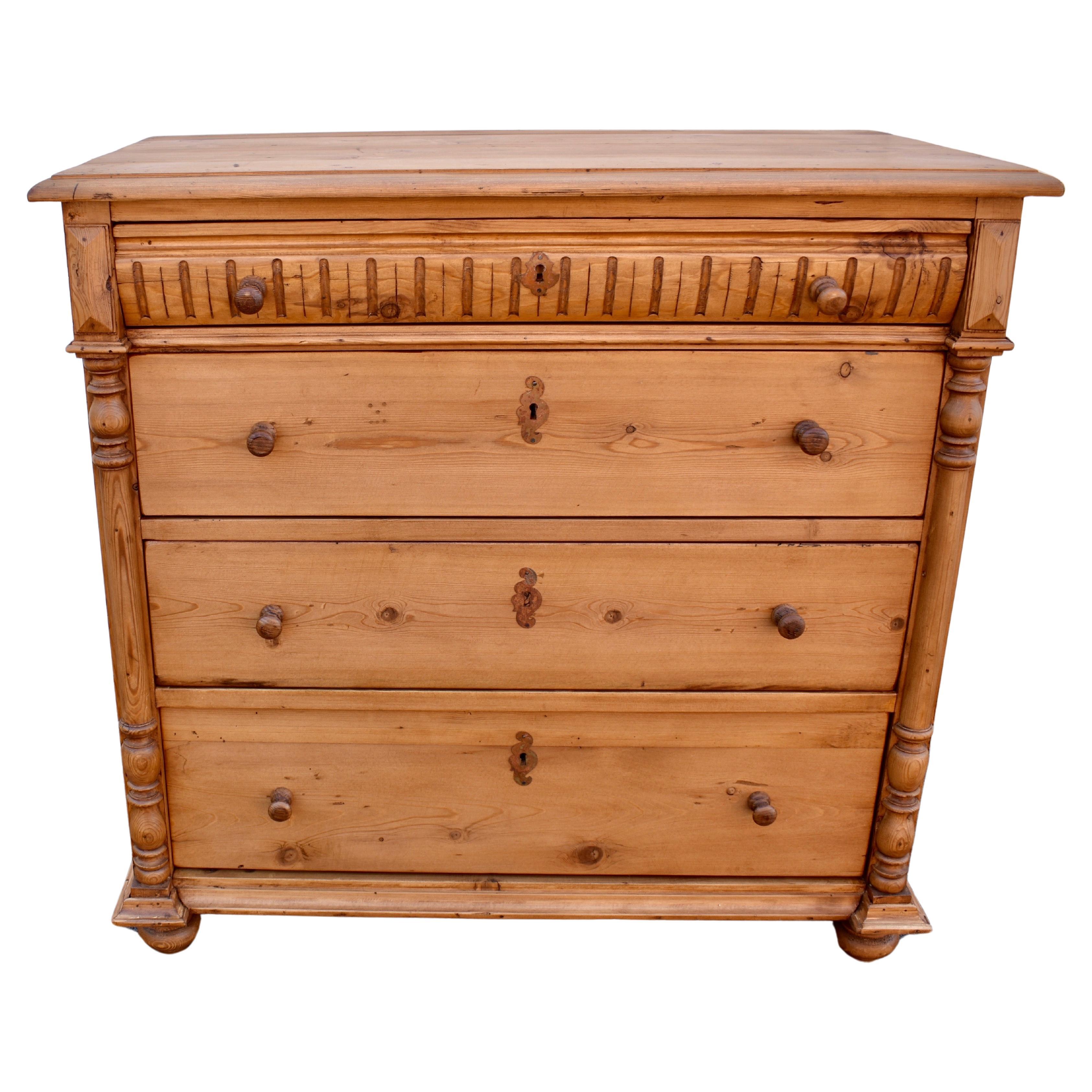 Pine Chest of Four Drawers For Sale