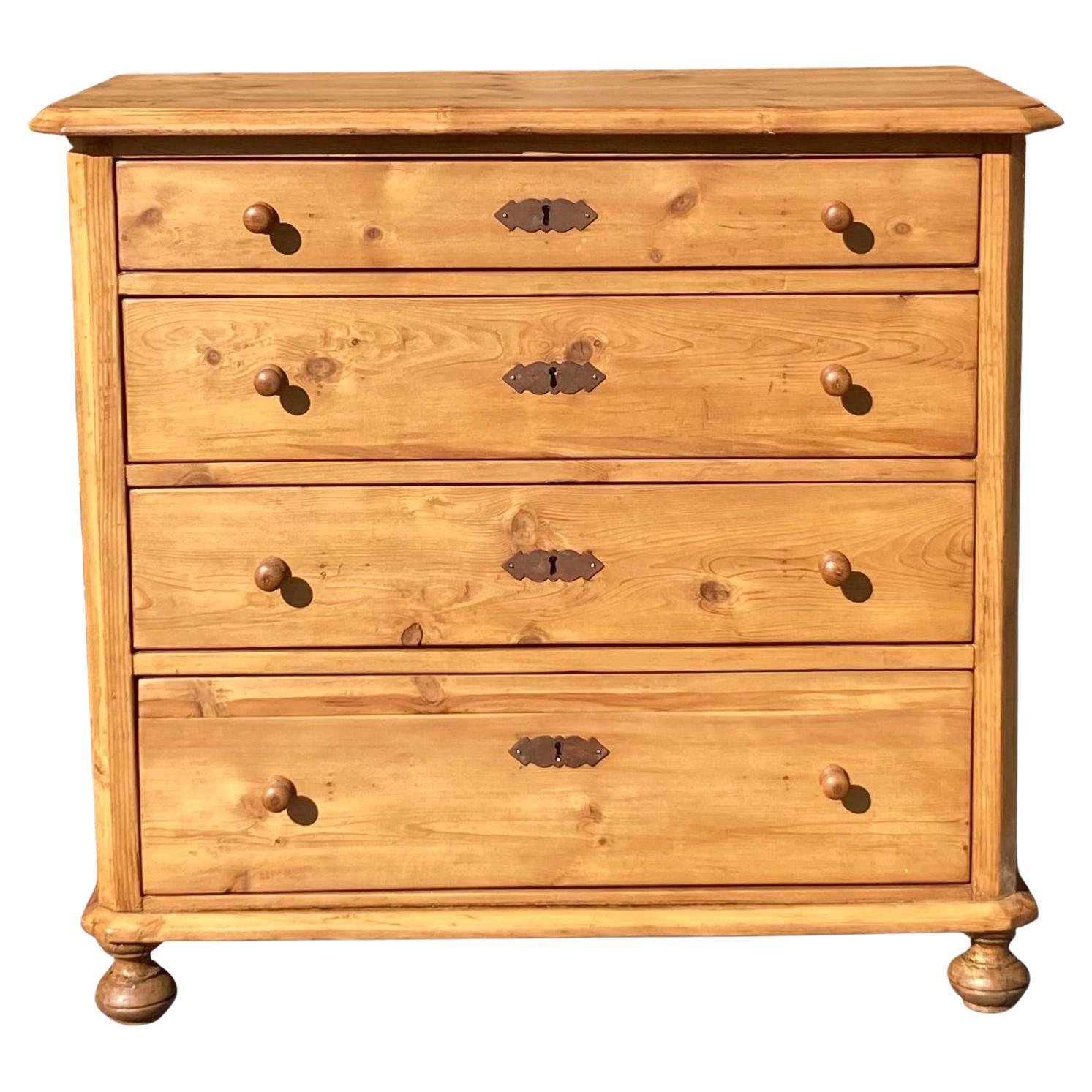 Pine Chest of Four Drawers For Sale